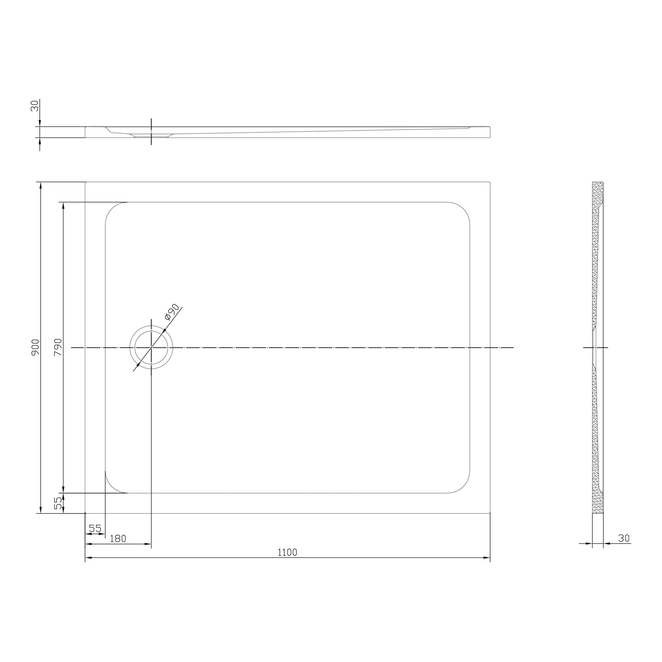 Modern shower tray with precise measurements and sleek design, ideal for contemporary Badezimmer renovations, offering durable and stylish bathroom solutions.