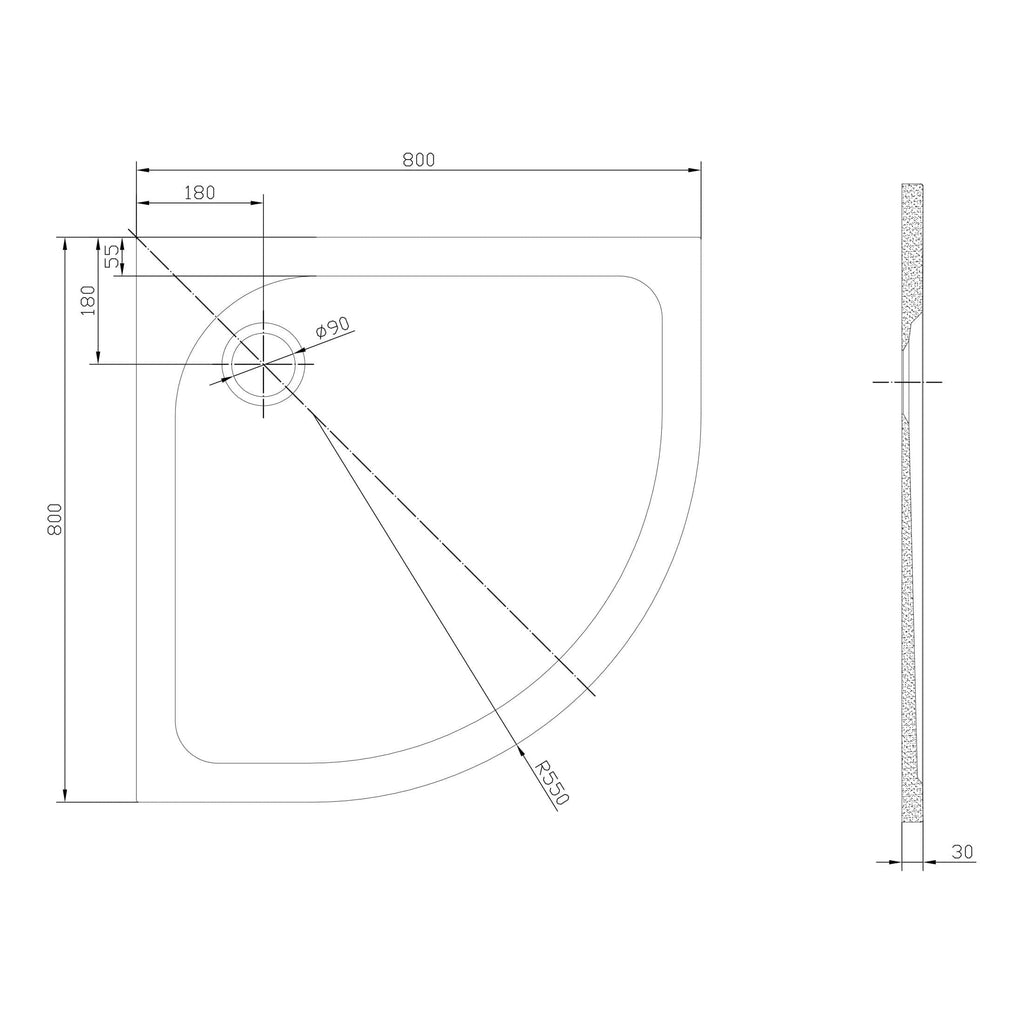 High-quality bathroom shower tray technical drawing with detailed measurements and dimensions, showcasing expert planning for modern bathroom design and efficient space utilisation.