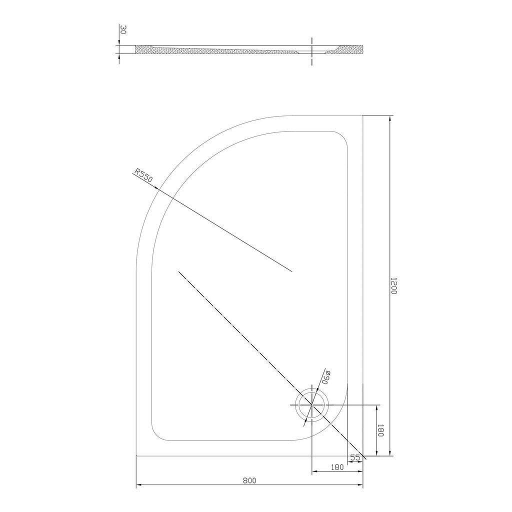 1. ultracompact shower tray with curved design, 1200mm x 800mm, easy installation for modern bathrooms.