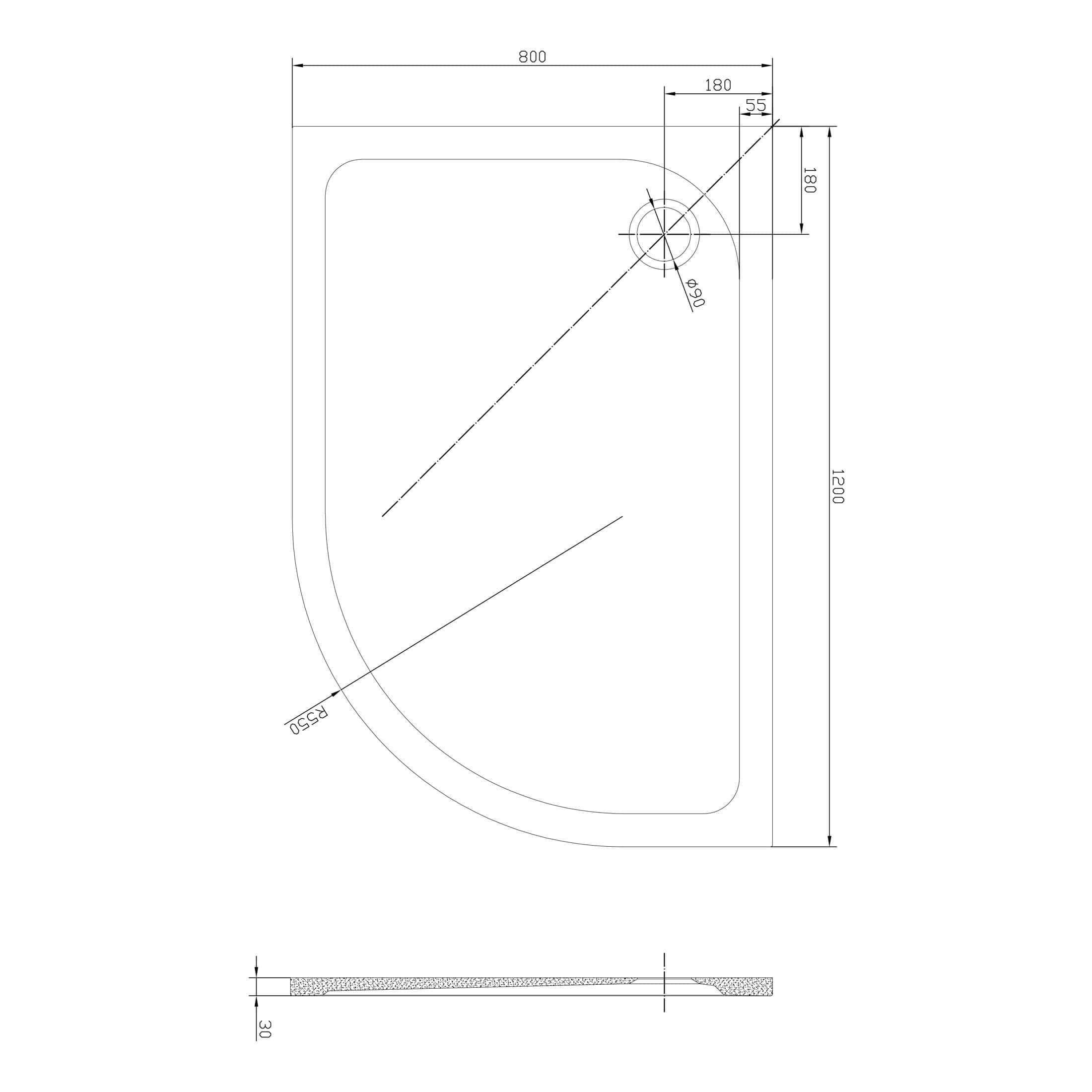 Smooth white corner shower tray with easy access and durable construction, perfect for modern bathroom renovations and space-saving designs.