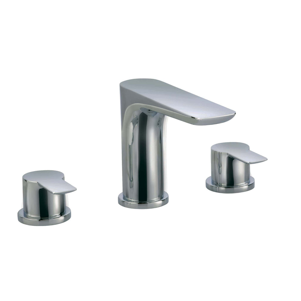 Chrome bathroom basin tap set with two handles, modern and sleek design, ideal for contemporary bathrooms. Perfect for water control and aesthetic upgrade in private or guest washrooms.