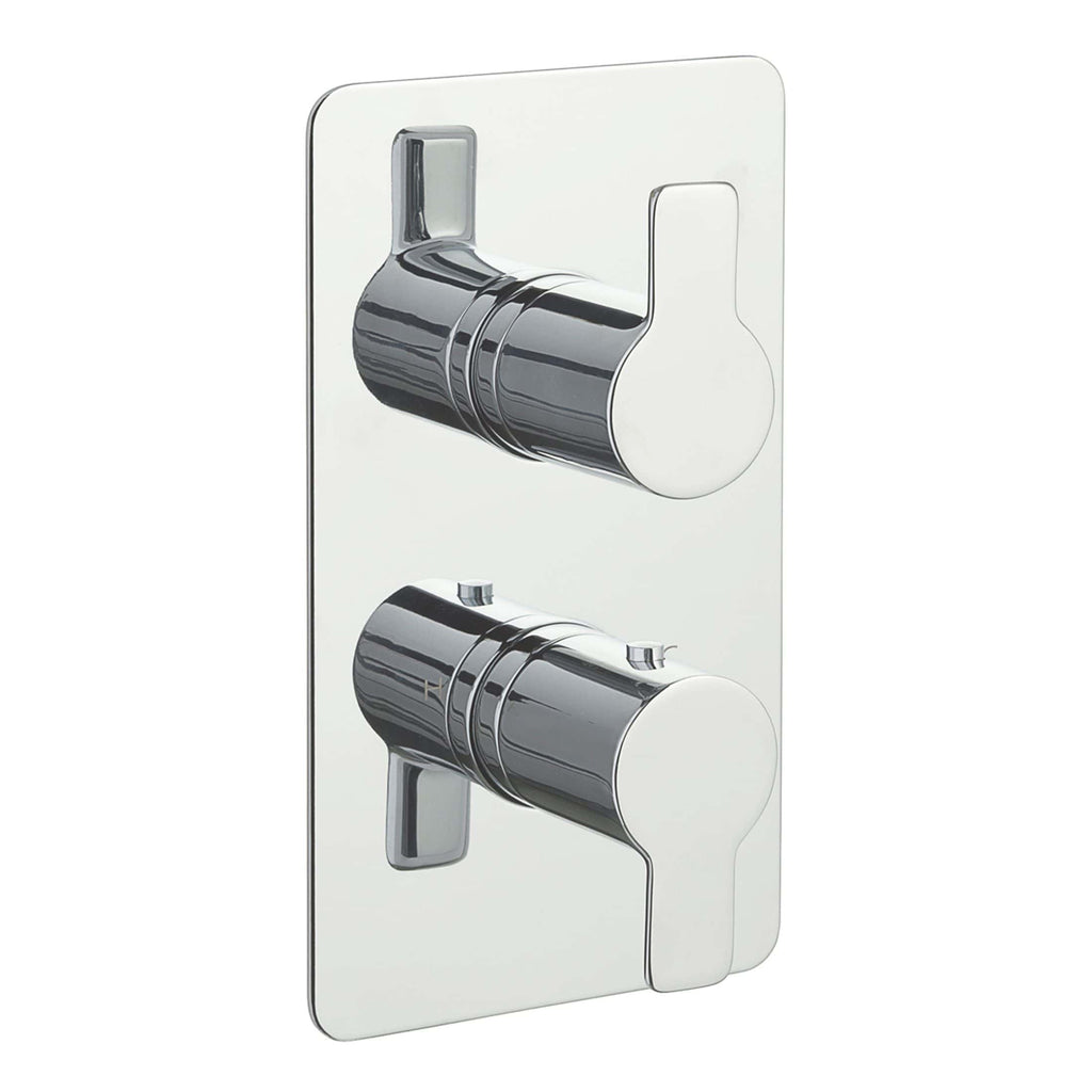 Polished chrome bathroom twin shower valve with wall mount, modern design, high-quality fixtures for sleek and functional bathroom upgrades.
