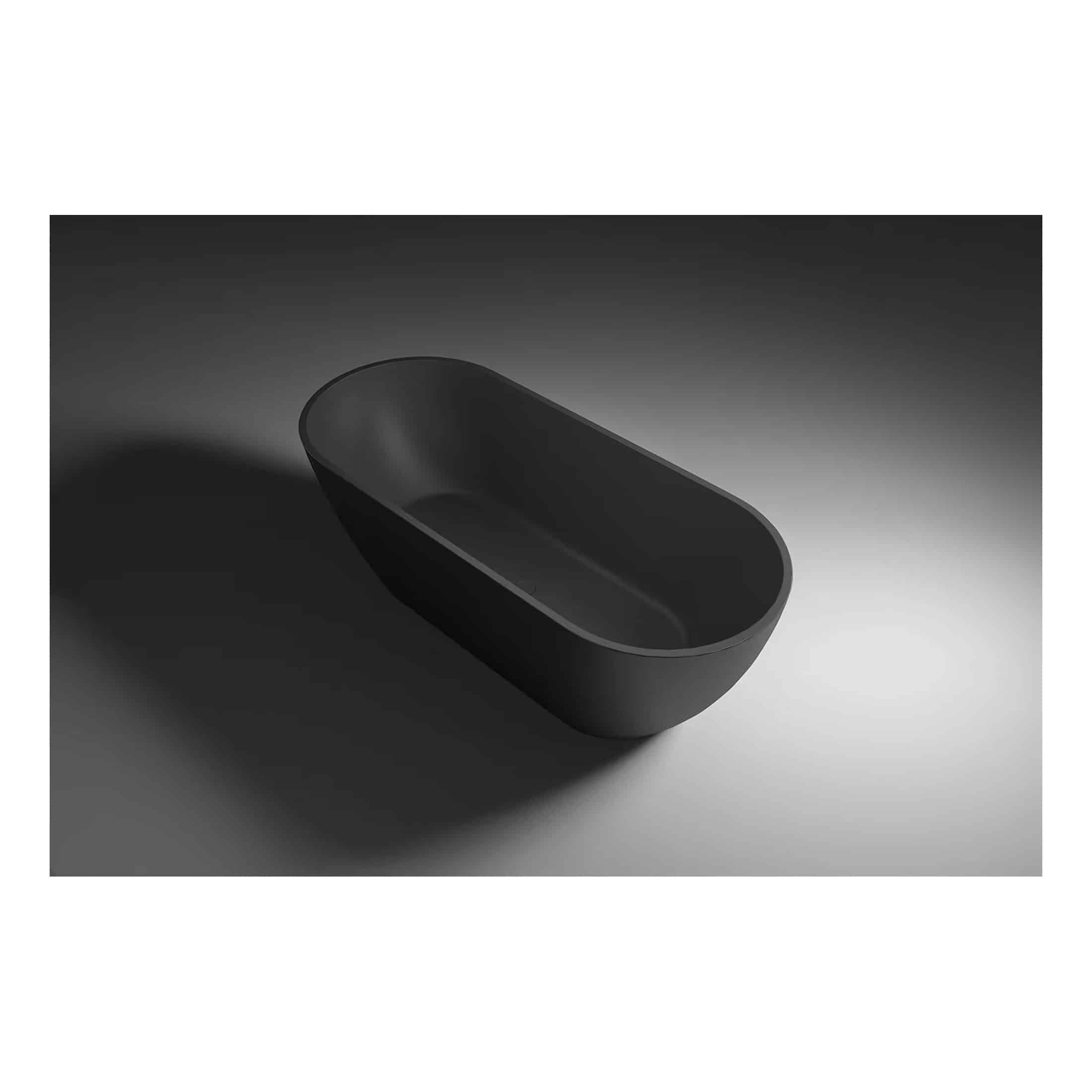Sleek black bathroom bathtub with a modern design, ideal for contemporary bathroom interiors, featuring smooth curves and a minimalist aesthetic. Perfect for relaxing baths.