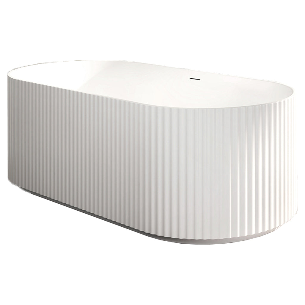 Tailored Flauto Fluted Freestanding Bath?With White Waste - No TH - 1700mm X 800mm - Matt White