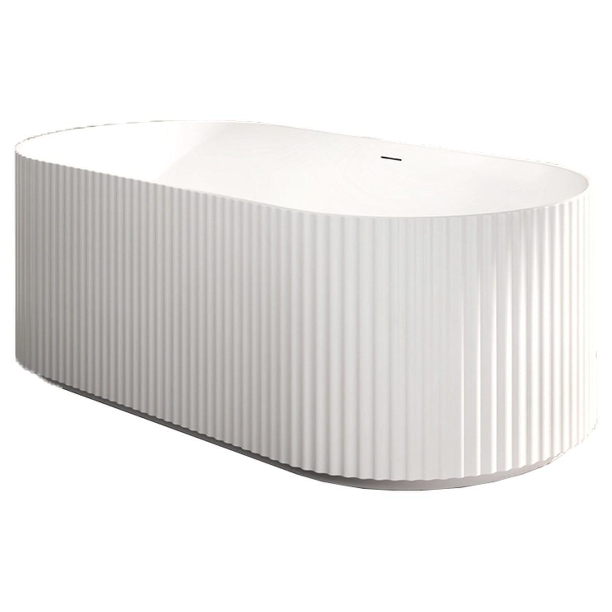 Tailored Flauto Fluted Freestanding Bath?With White Waste - No TH - 1700mm X 800mm - Matt White