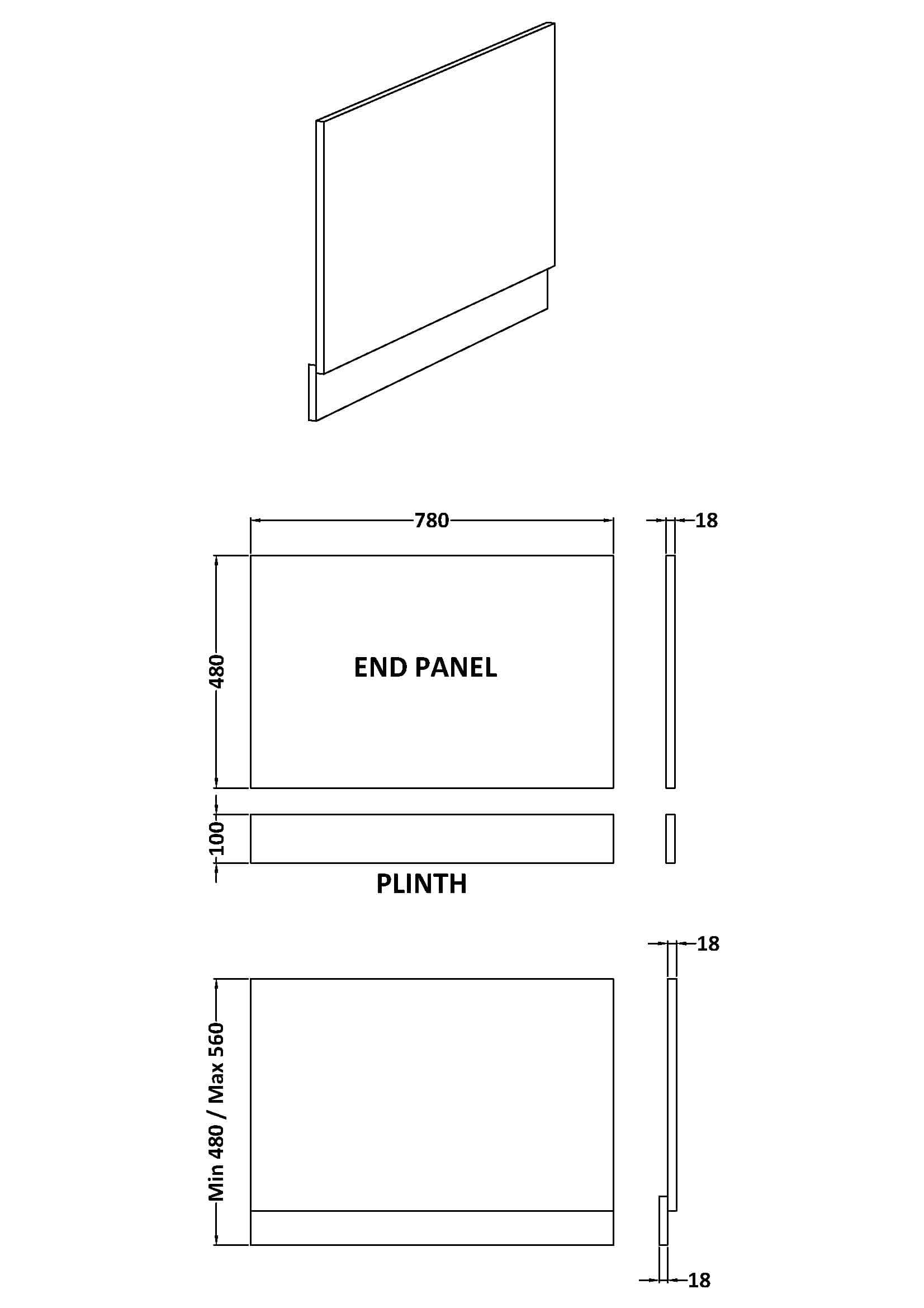 High-quality bathroom end panel and plinth specifications, ideal for modern Bubly Bathrooms projects, featuring detailed measurements for perfect fitting and seamless bathroom renovation.