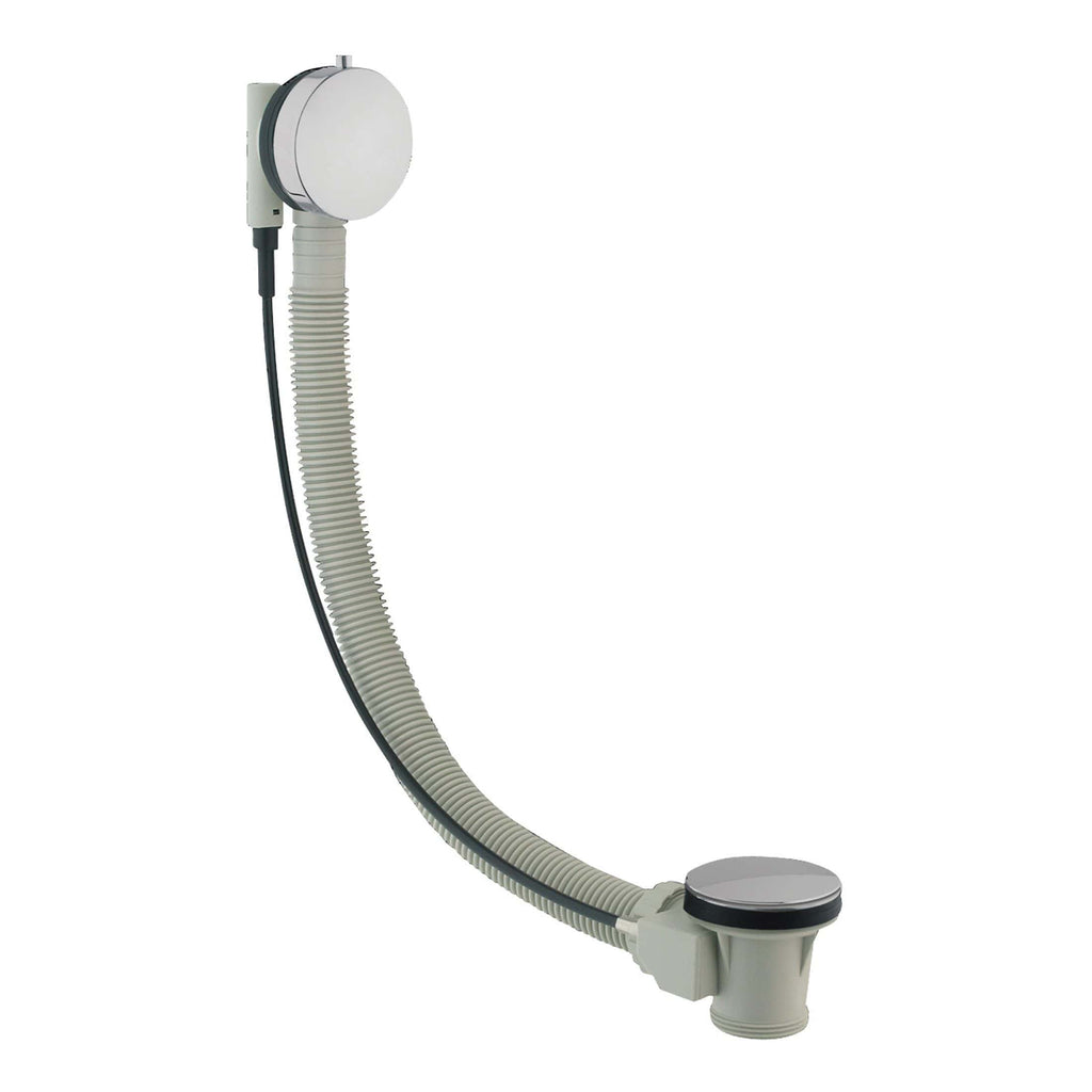 Flexible bathroom sink waste pipe with chrome cover, suitable for modern bathroom plumbing and installation. Perfect for replacing or upgrading bathroom waste systems for improved drainage.
