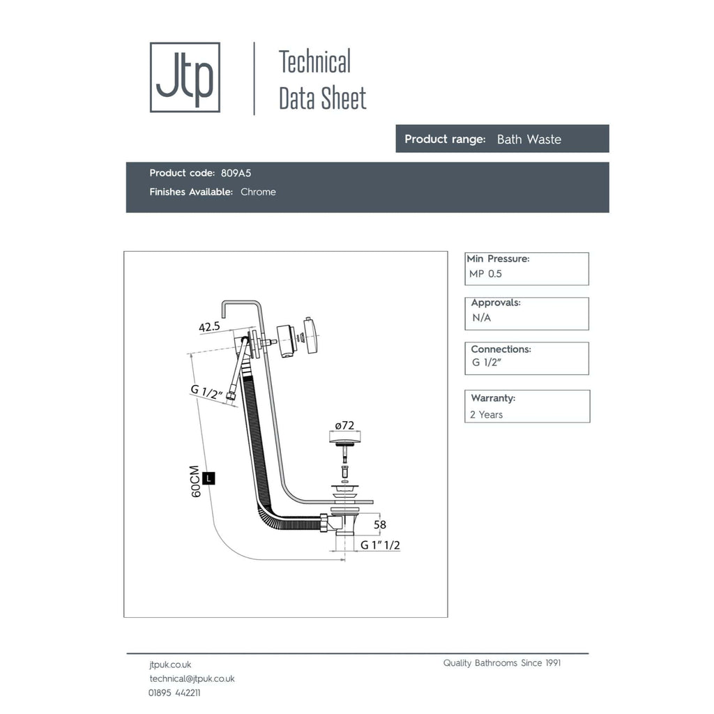 Flexible chrome bathroom waste with G 1/2 inch connections, innovative design, and durable quality, ideal for modern bathroom installations.
