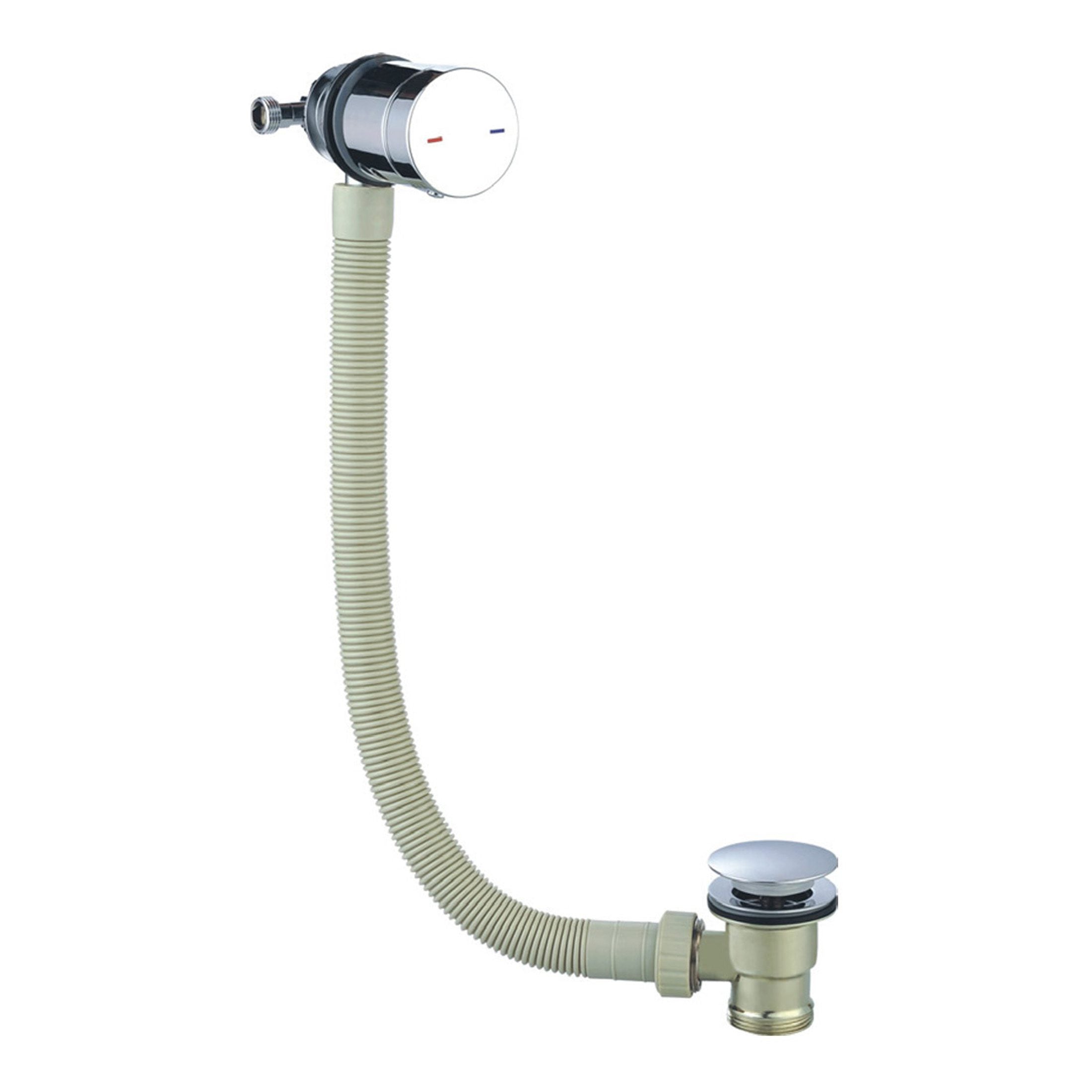 Flexible drain pipe with chrome-plated trap for bathroom sink plumbing. Designed for efficient water drainage and easy installation in modern bathrooms. Suitable for Bubly Bathrooms fittings.