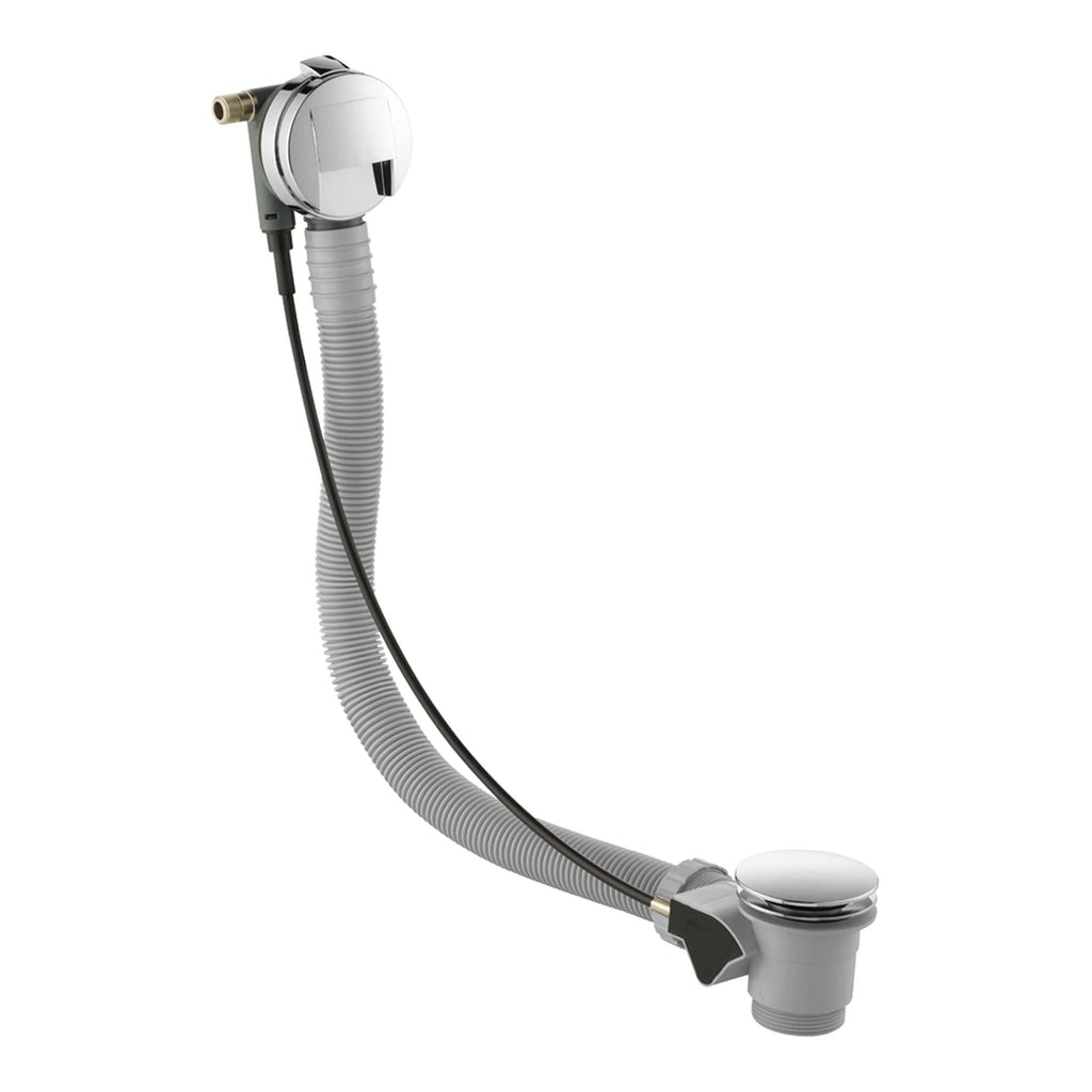 Flexible bathroom drain pipe with chrome trap and sifon for modern bathroom plumbing solutions.