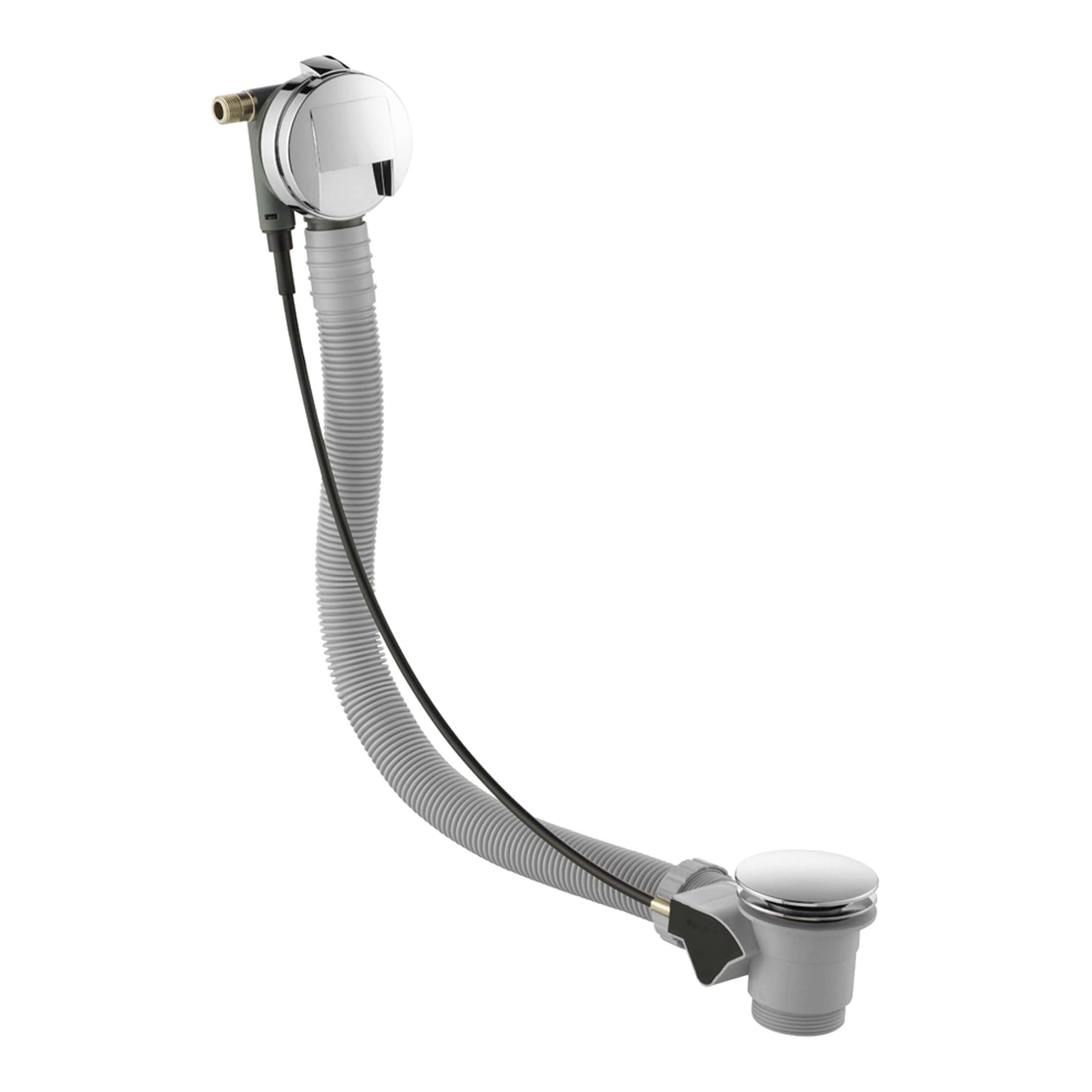 Flexible bathroom drain pipe with chrome trap and sifon for modern bathroom plumbing solutions.