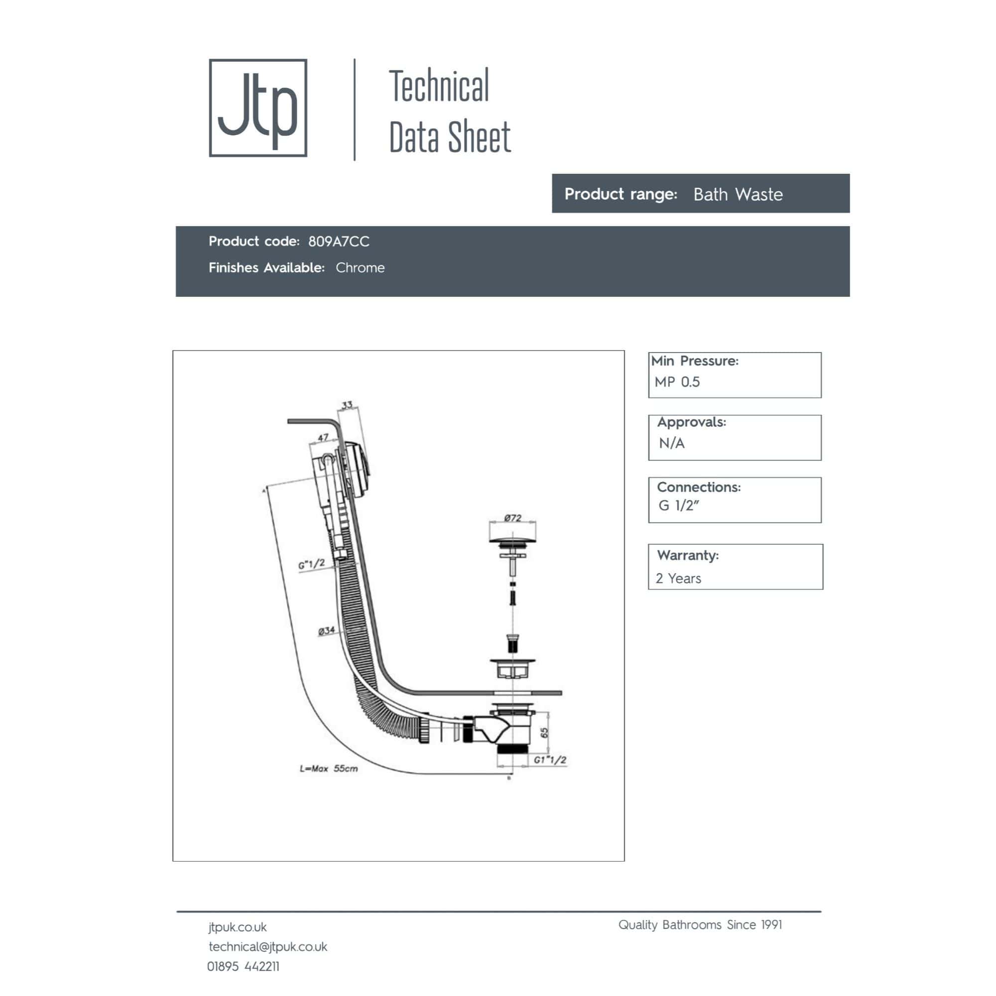 Flexible bathroom waste pipe with chrome finish, designed for efficient drainage and reliable connection to G 1/2" fittings, ideal for modern bathroom plumbing.