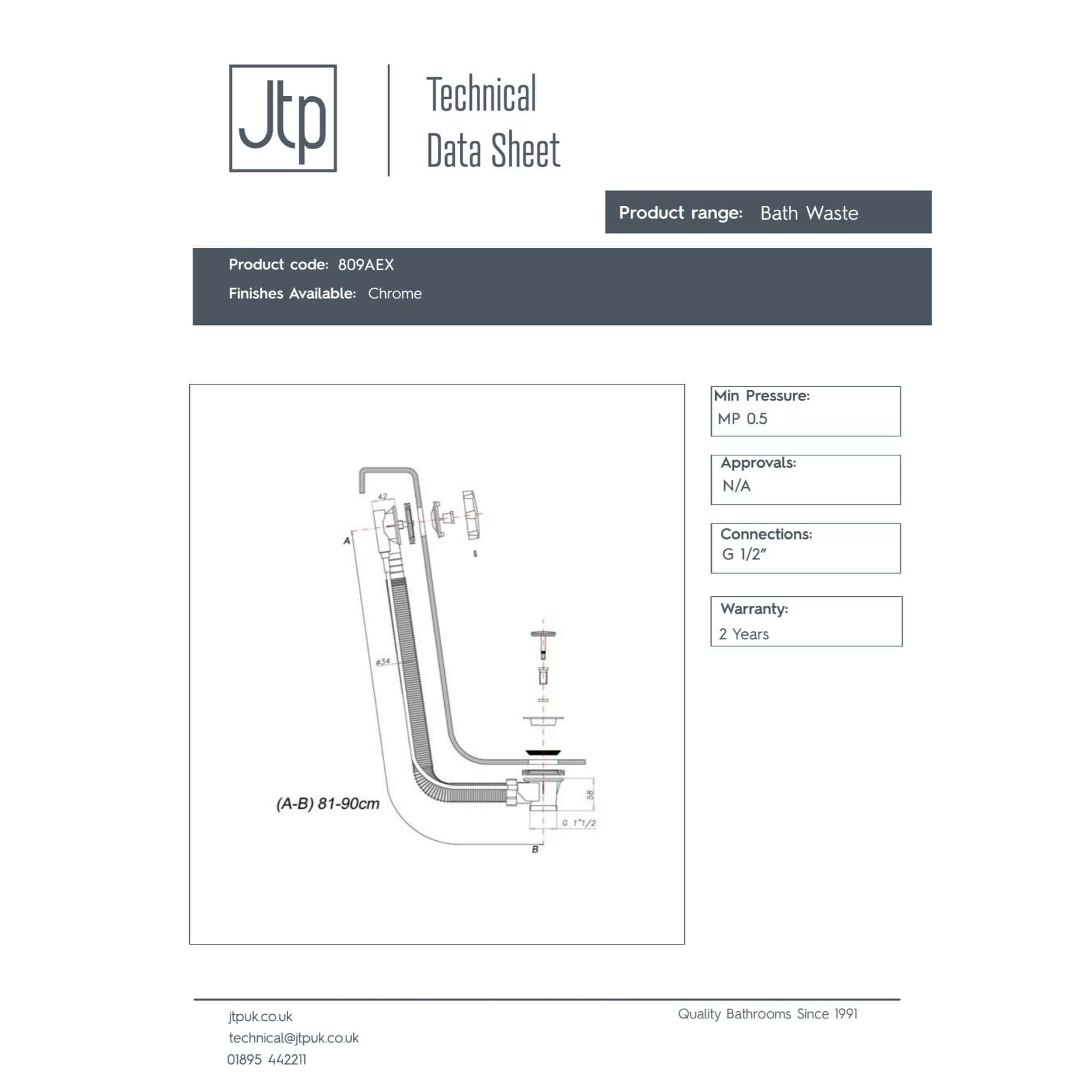 Flexible, chrome bathroom waste pipe with G 1/2" connection, ideal for modern bathroom installations and waste management systems.