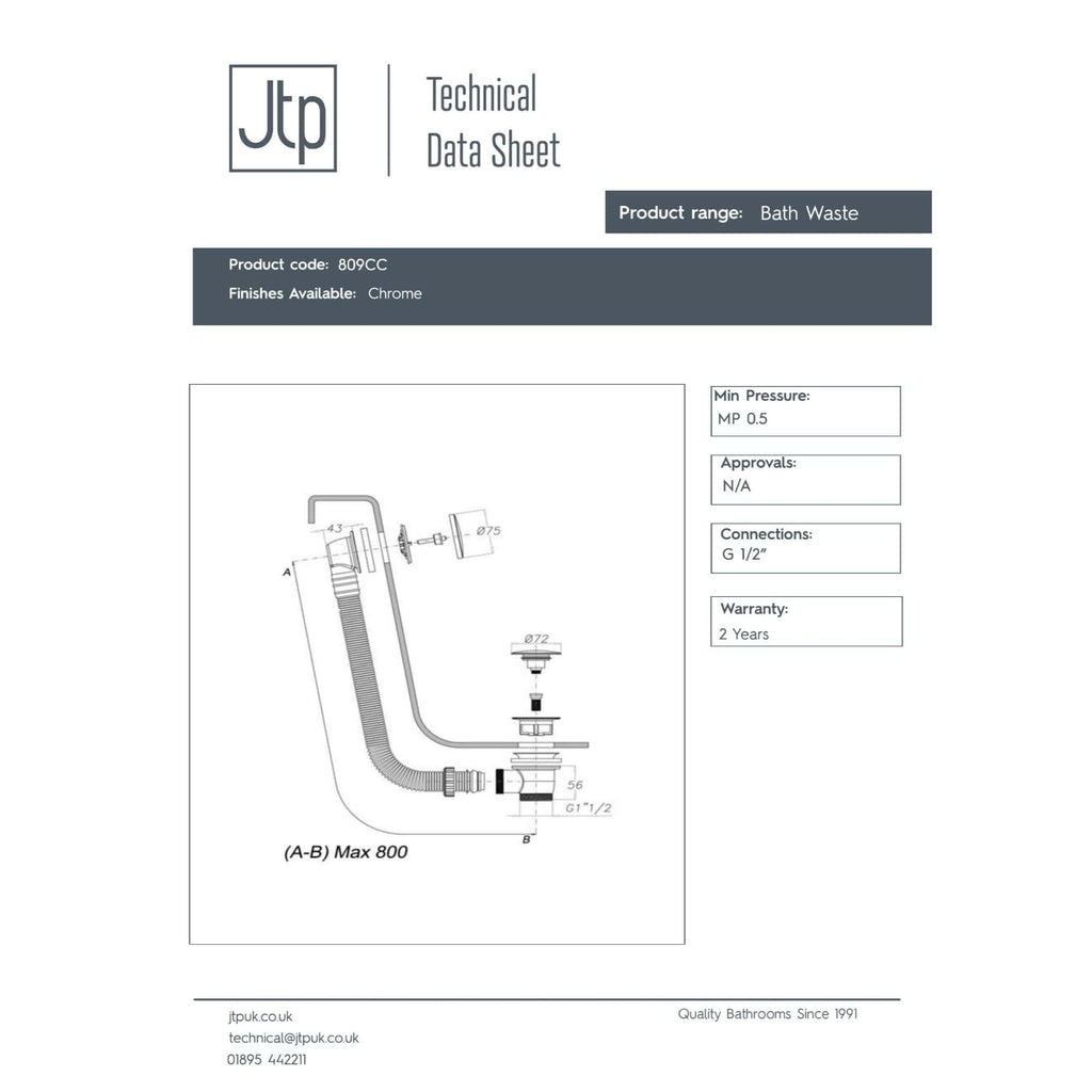 Flexible chrome bathroom waste pipe with technical drawing and measurements, ideal for modern bathroom installations. Suitable for G 1/2" connections, durable and reliable for bathroom plumbing needs.