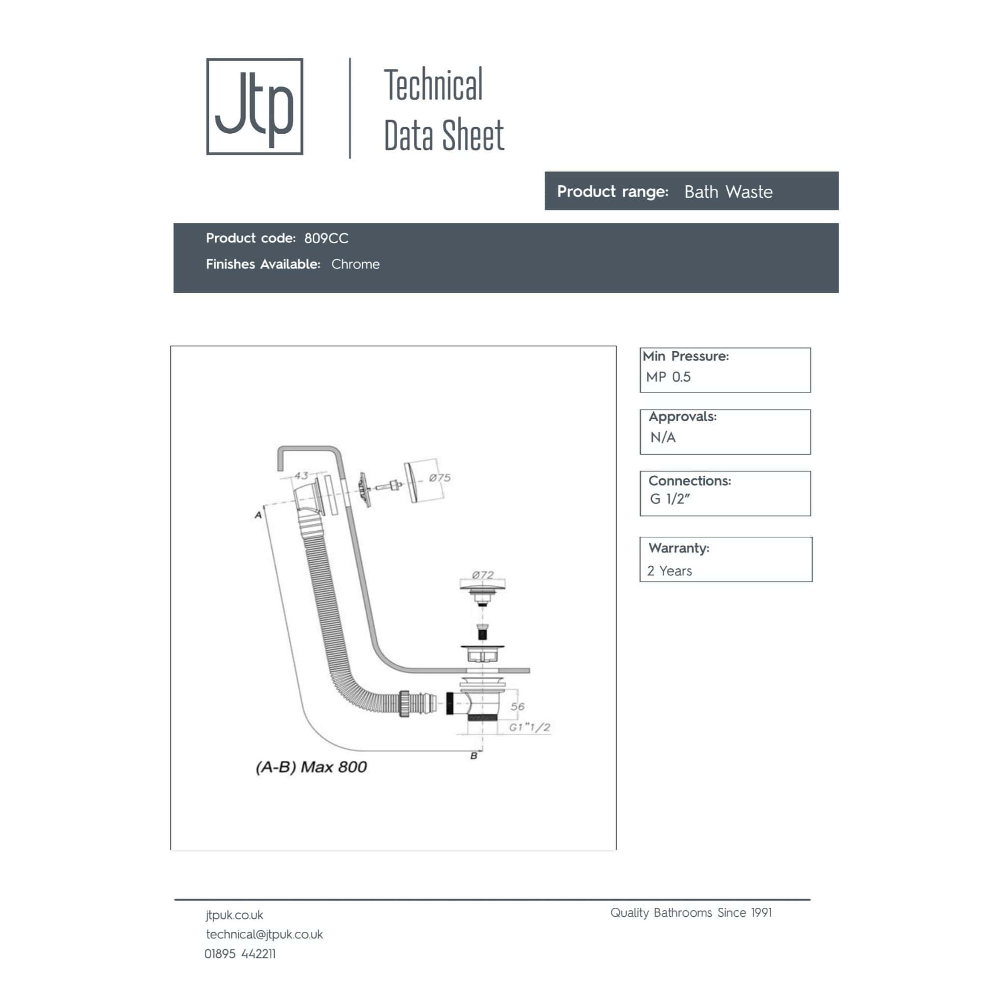 Flexible chrome bathroom waste pipe with technical drawing and measurements, ideal for modern bathroom installations. Suitable for G 1/2" connections, durable and reliable for bathroom plumbing needs.