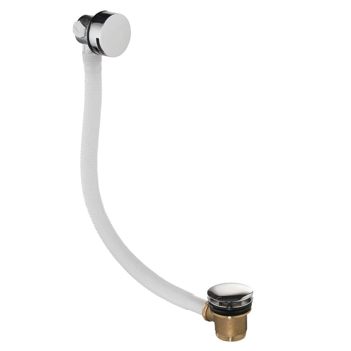 Flexible bathroom waste pipe with chrome-plated plug, ideal for modern bathroom installations. Easy to install and maintain, ensuring a sleek look for bathroom basins and sinks. Perfect for small to medium bathroom projects.