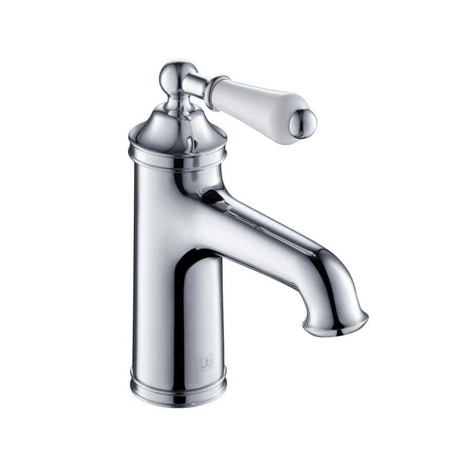 Polished chrome bathroom sink mixer tap with traditional lever handle, ideal for contemporary or classic bathroom designs.