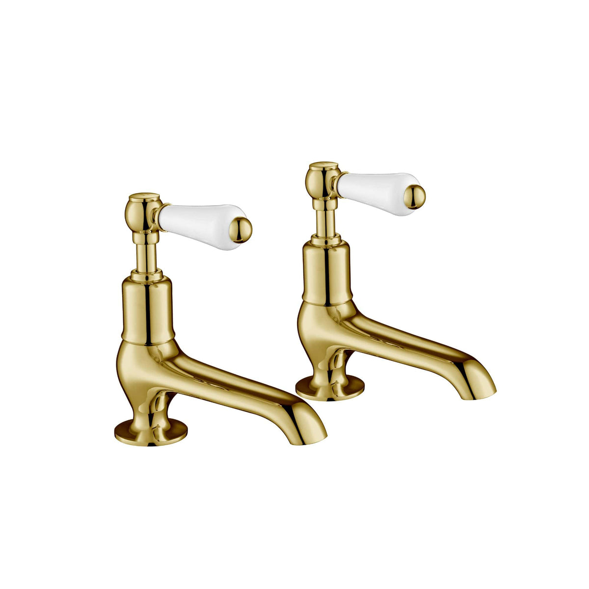 Elegant gold and white bathroom taps, vintage-inspired design, perfect for classic or traditional bathroom styles, high-quality materials for durability and timeless appeal.