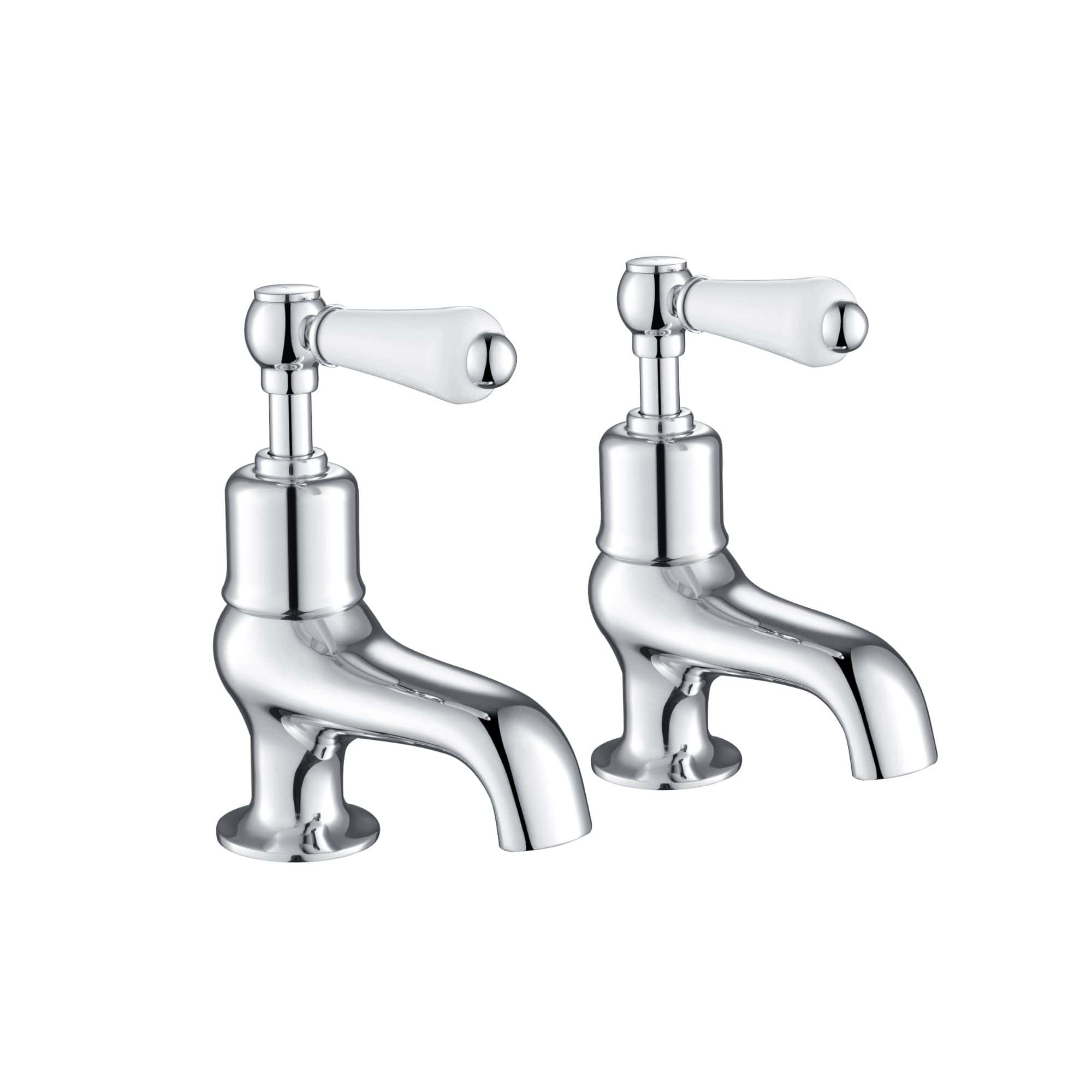 Chrome bathroom taps, vintage style with white ceramic handles for classic bathroom sink fittings, ideal for traditional and modern bathroom decor, durable and stylish fixtures.