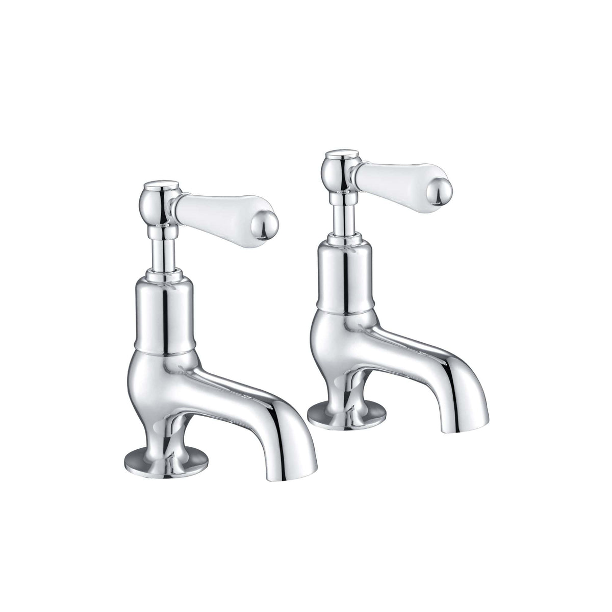Chrome bathroom sink taps, vintage-style mixer faucets, clean and shiny chrome finish, perfect for traditional bathroom designs. Durable and easy to install, ideal for antique or contemporary bathroom renovations.