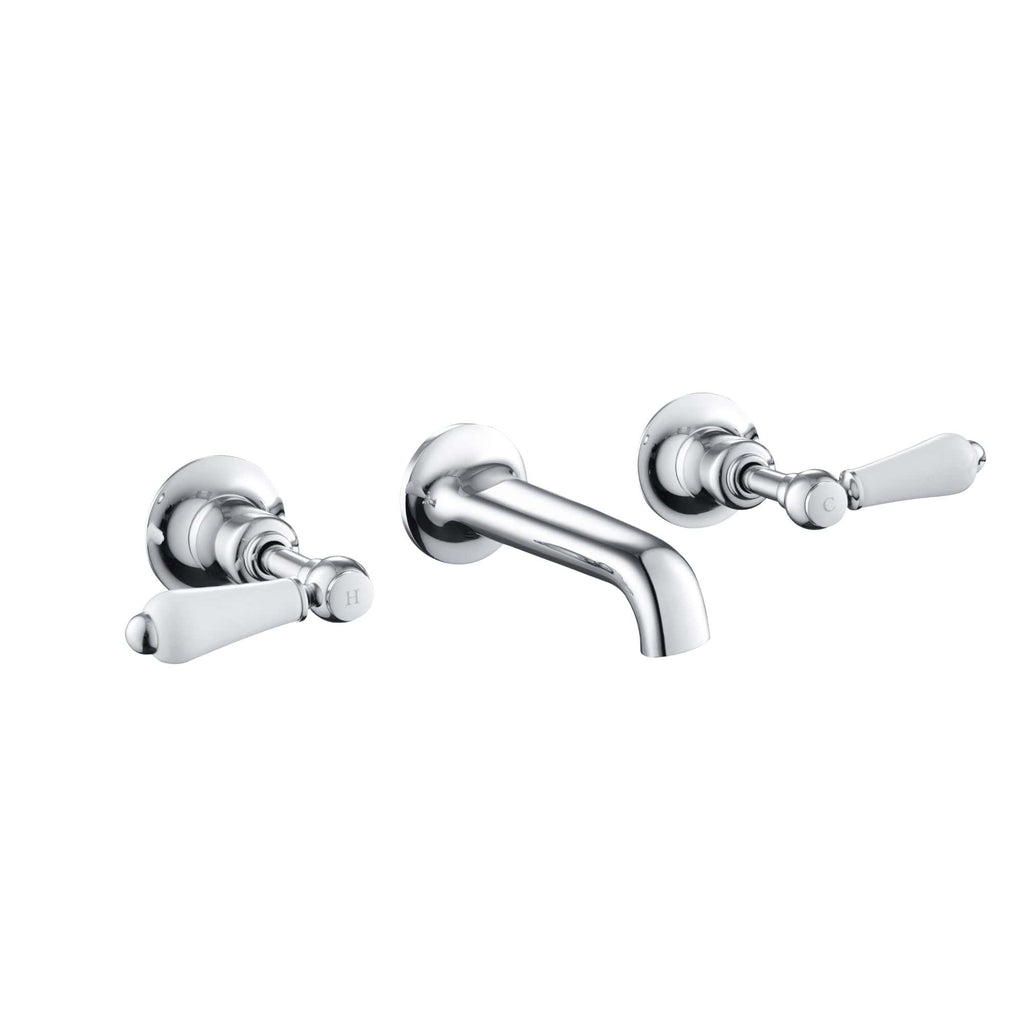 Shiny chrome bathroom tap with dual handle design, ideal for traditional and vintage-style bathrooms, providing modern functionality and classic elegance.