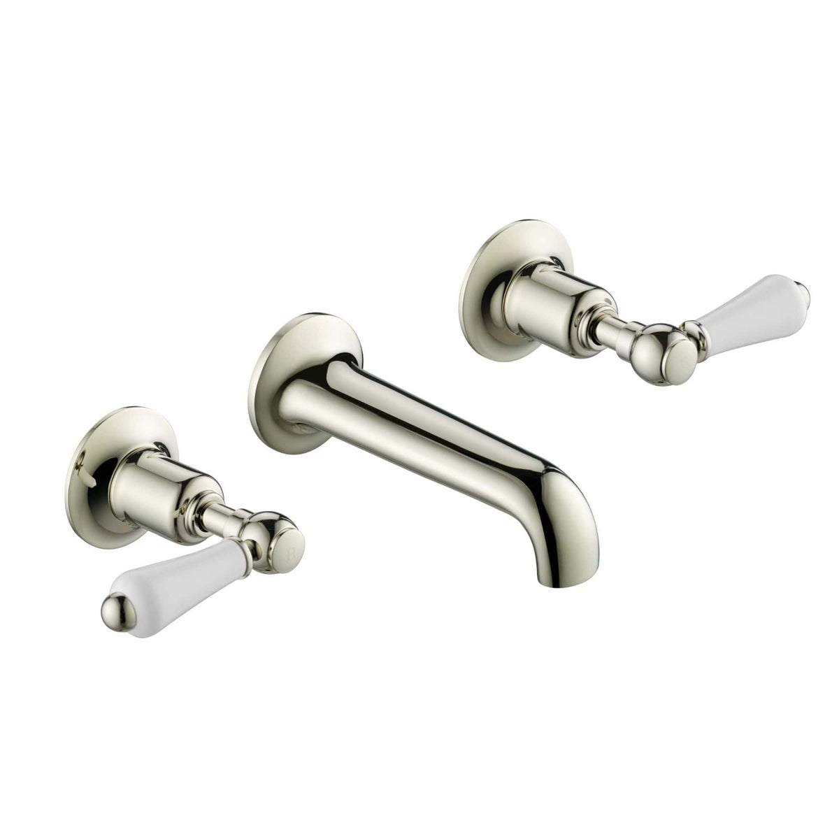 Shiny chrome bathroom tap with elegant lever handles, ideal for traditional bathroom sinks, part of Bubly Bathrooms' high-quality fixtures collection.