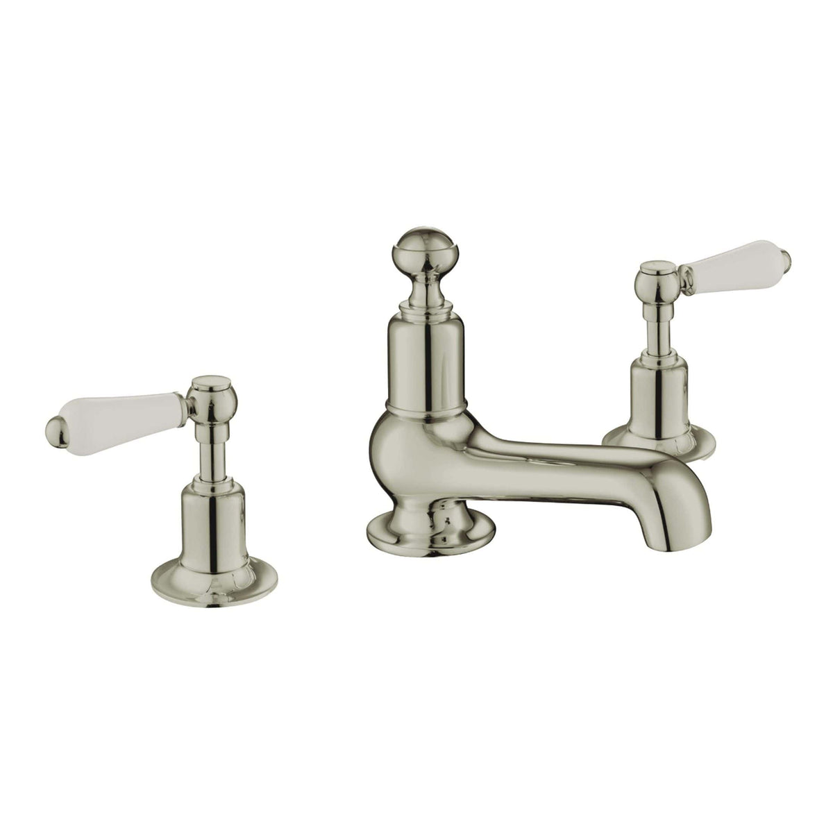 Polished chrome bathroom sink tap with dual lever handles, traditional style, perfect for vintage or classic bathroom designs.