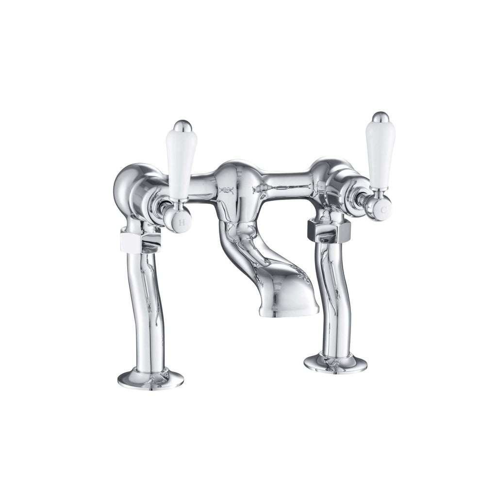 Polished chrome vintage bathroom tap with dual lever handles and classic design, ideal for traditional bathroom decor. High-quality fixture by Bubly Bathrooms.