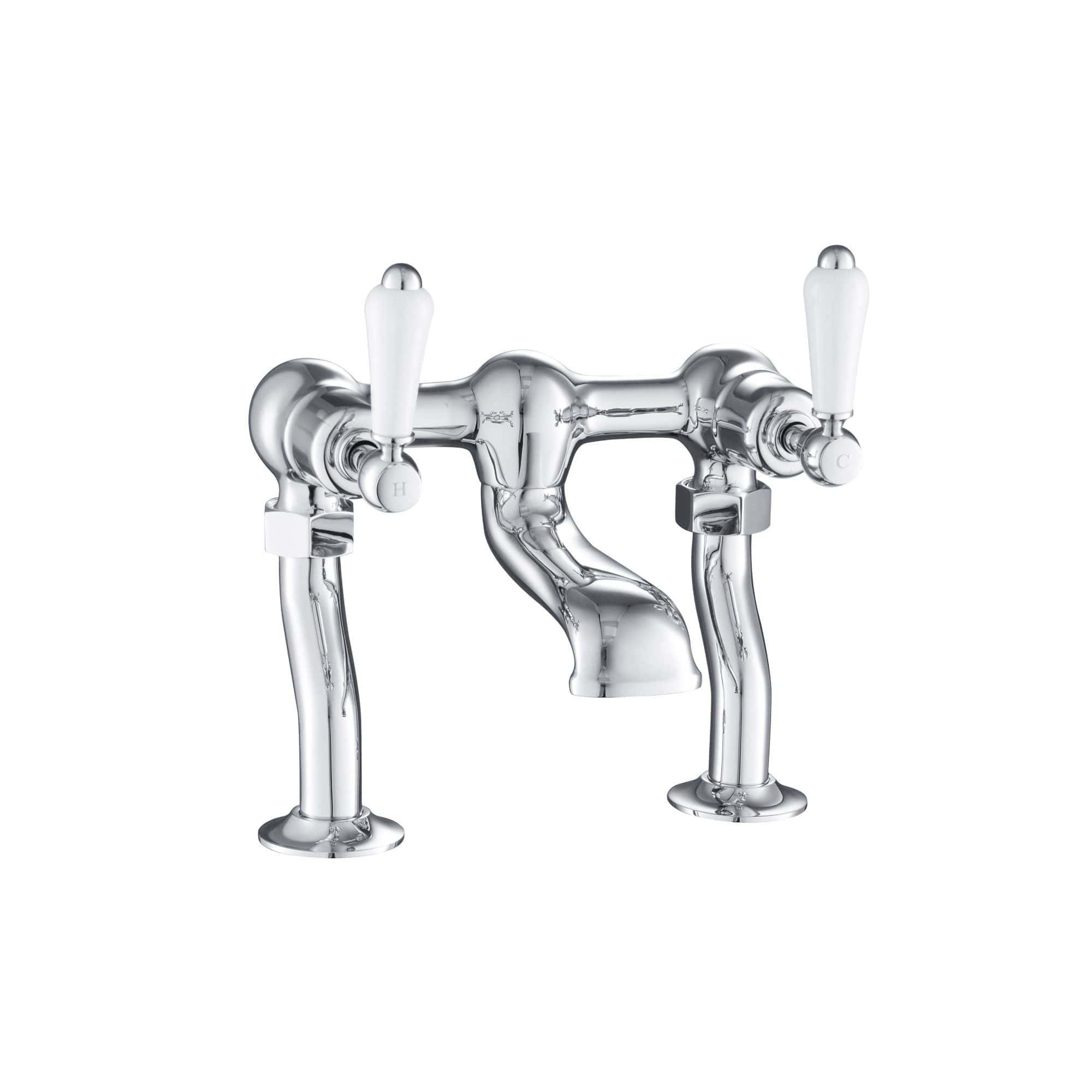 Polished chrome vintage bathroom tap with dual lever handles and classic design, ideal for traditional bathroom decor. High-quality fixture by Bubly Bathrooms.