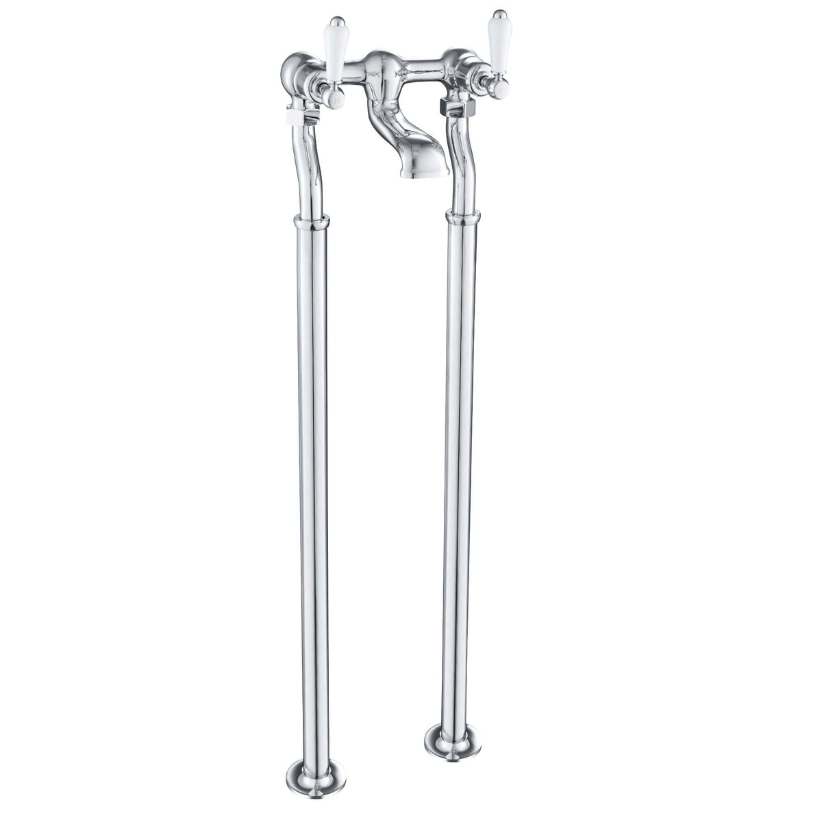 Polished chrome vintage bathroom bathtub tap with dual lever handles, ideal for classic bathroom decor. Suitable for antique or retro bathroom renovations, providing a stylish and functional water control solution.