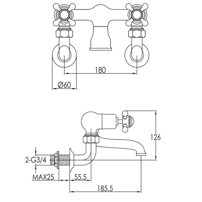 Precision technical drawing of a bathroom tap with detailed measurements for installation and design. Suitable for plumbing, bathroom upgrade projects, and specification planning.