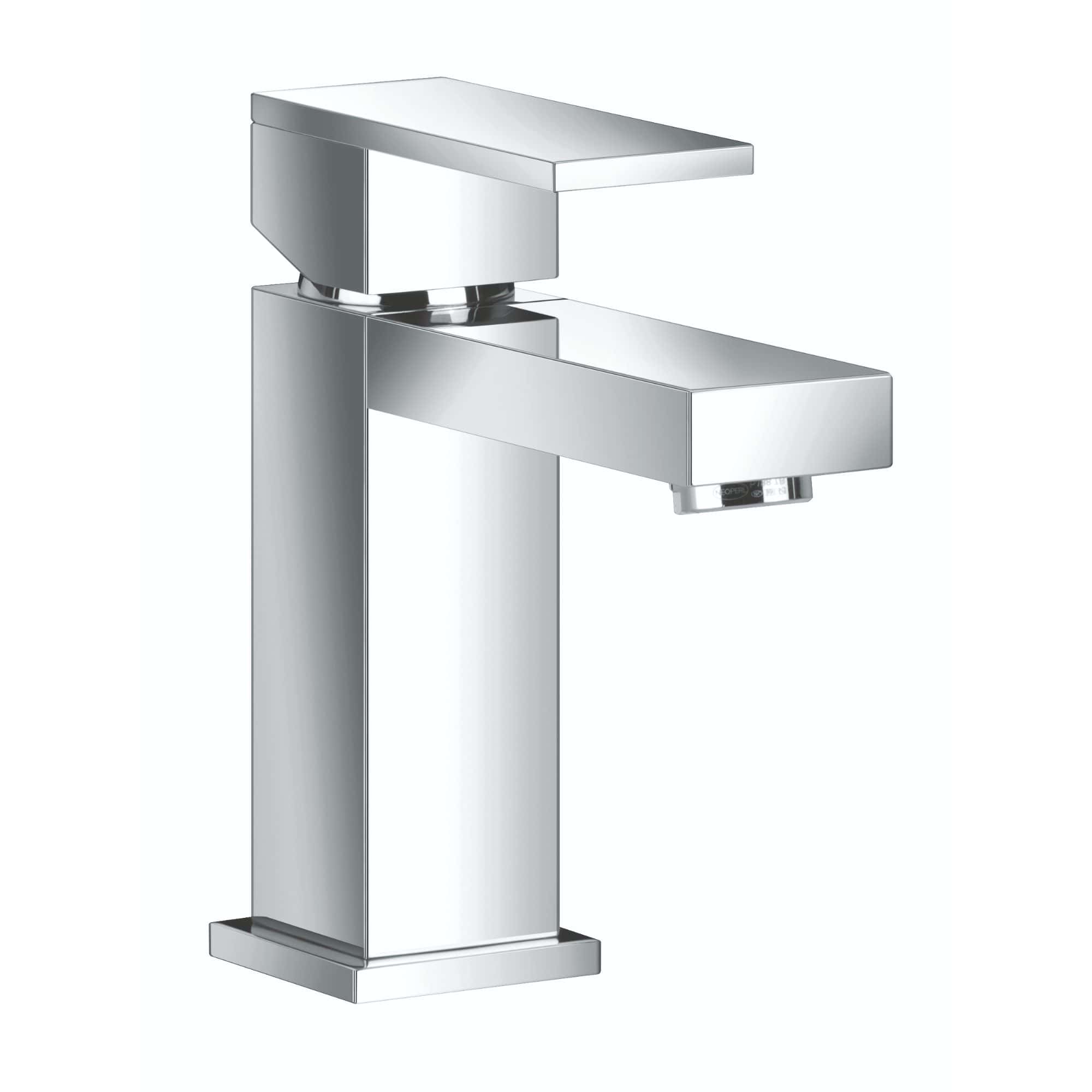 Sleek chrome bathroom tap with modern rectangular design, ideal for contemporary bathroom or ensuite setups, ensuring durability and style.