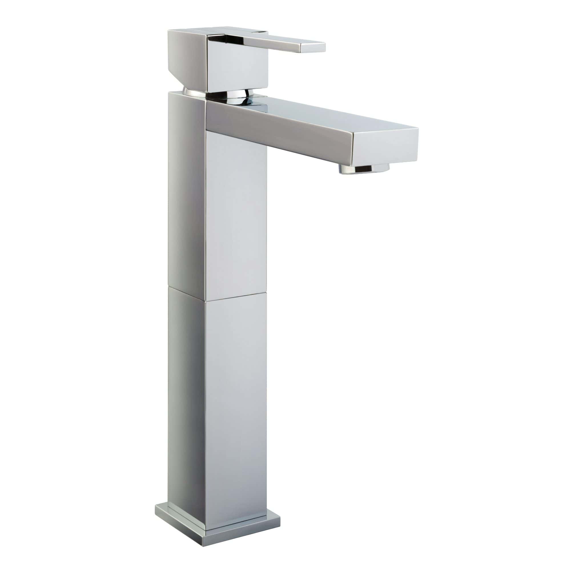 Sleek modern chrome bathroom faucet with a rectangular design, perfect for contemporary bathroom decor and high-quality fixtures.
