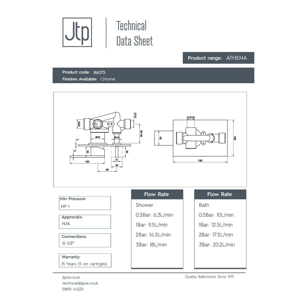 Chrome bathroom tap with technical specifications and flow rate details.