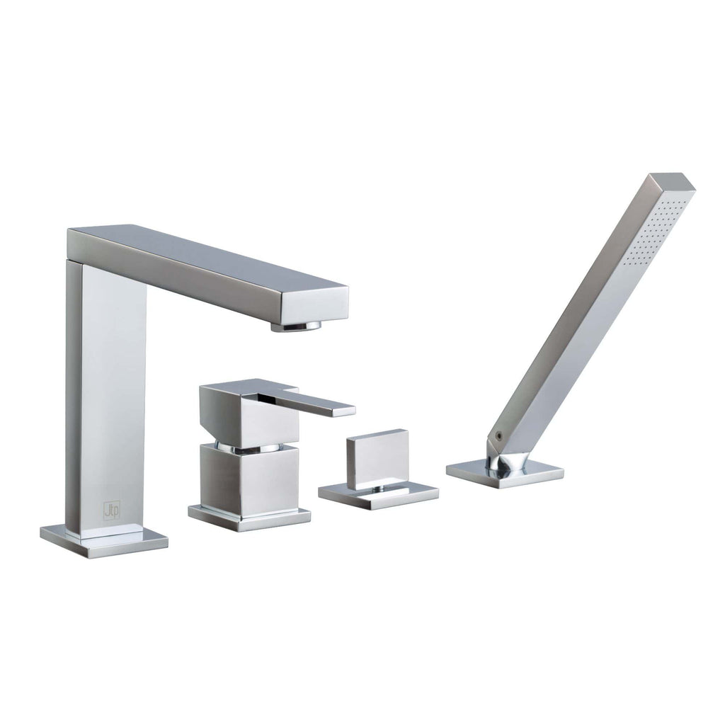 Sleek modern chrome bathroom faucets and shower head set featuring contemporary design, ideal for stylish bathrooms, with easy-to-use handles and premium finish.