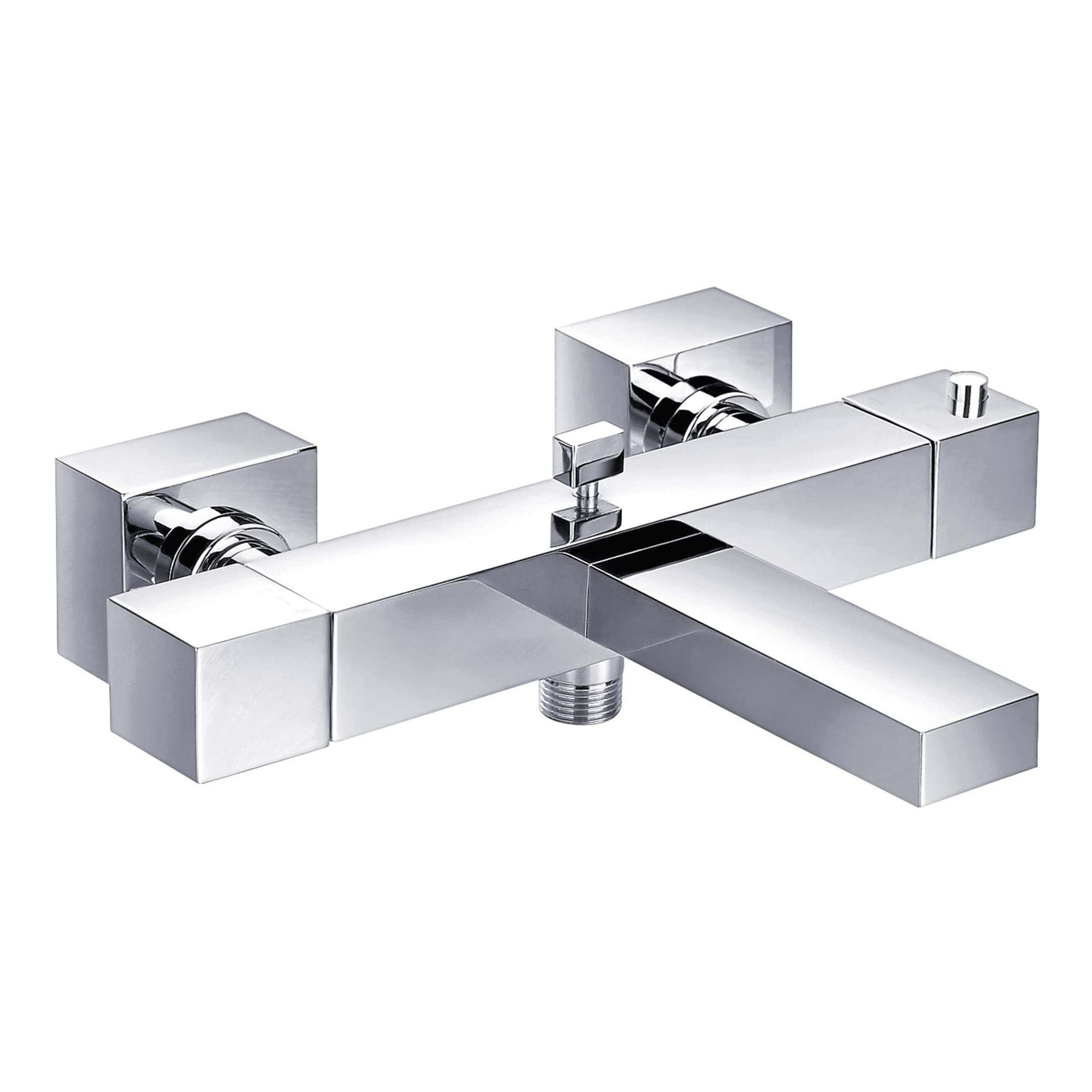 Sleek chrome bathroom mixer tap with modern square design, ideal for contemporary baths and showers, offering durability and easy control for stylish bathroom upgrades.