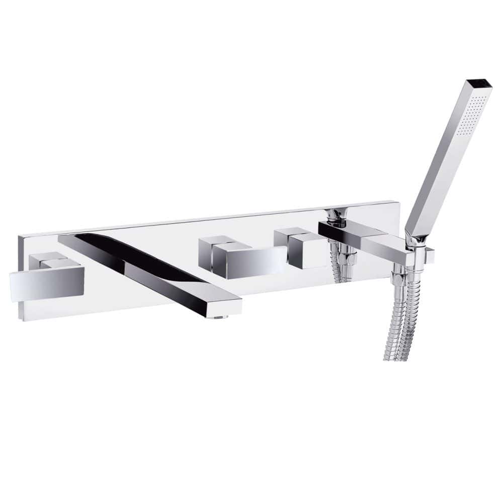 Modern Chrome Bathroom Mixer with Handheld Shower Head, Wall-Mounted Faucet for Tub and Shower, Elegant Design for Bubly Bathrooms UK.