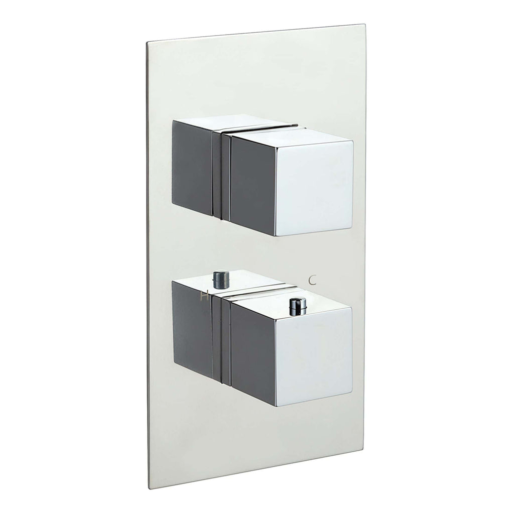 Sleek modern dual-flush toilet flush panel with chrome accents, ideal for contemporary bathroom design. Designed for ease of use and water conservation, perfect for upgrading your bathroom facilities.