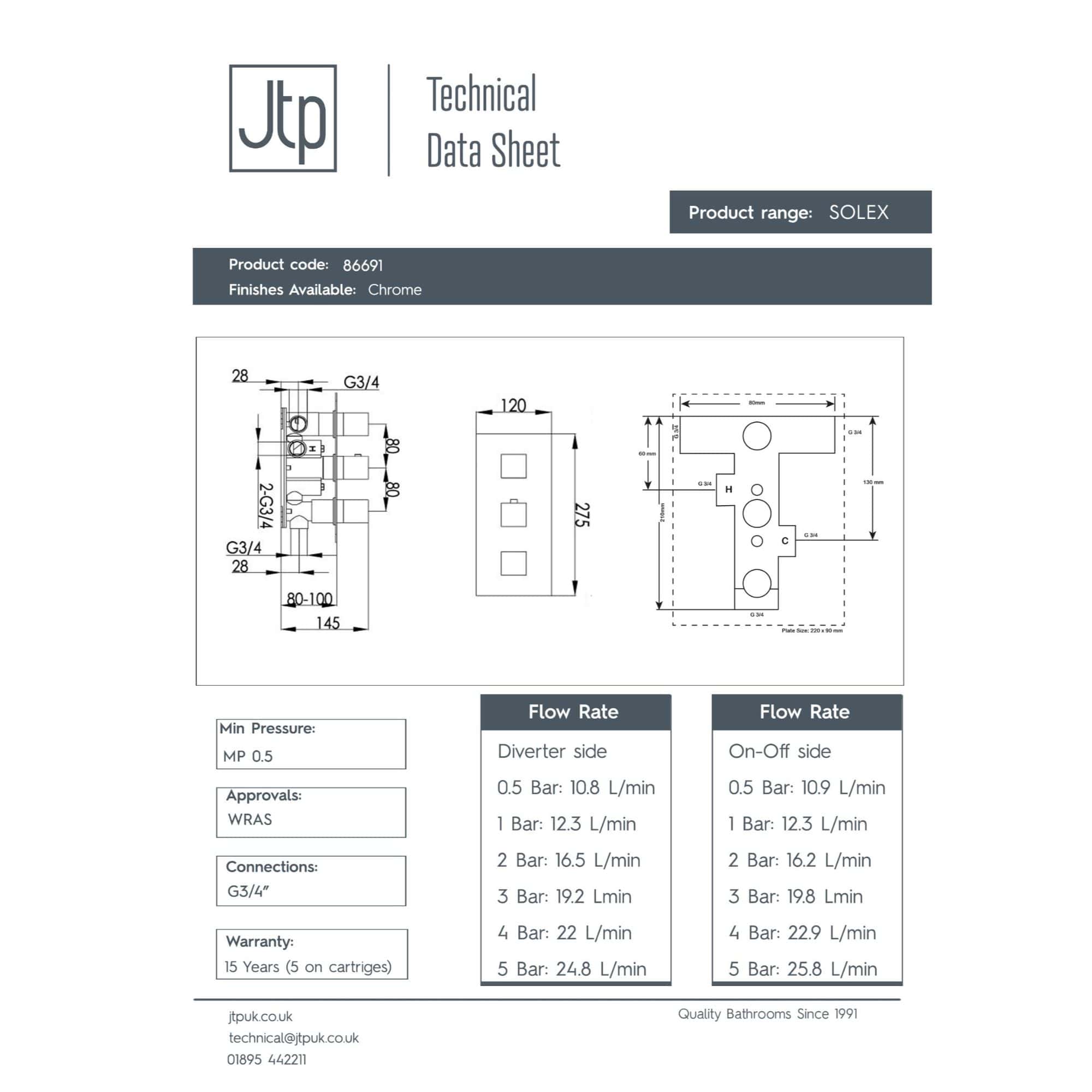 High-quality technical blueprint of Bubly Bathrooms' SOLEX mixer valve, showcasing detailed measurements and connection points for optimal bathroom plumbing installation.