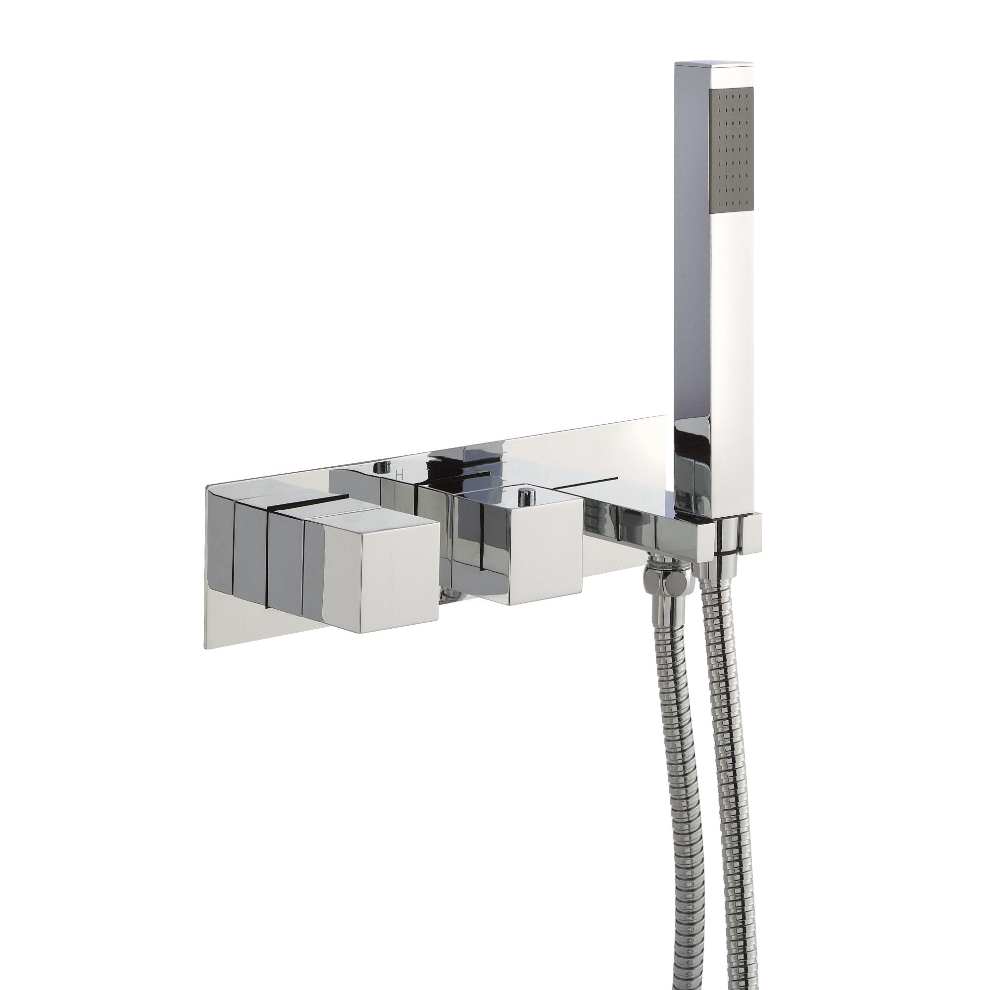 Sleek modern chrome bathroom shower faucet with adjustable hand shower and flexible hose, perfect for stylish and functional bathroom updates.
