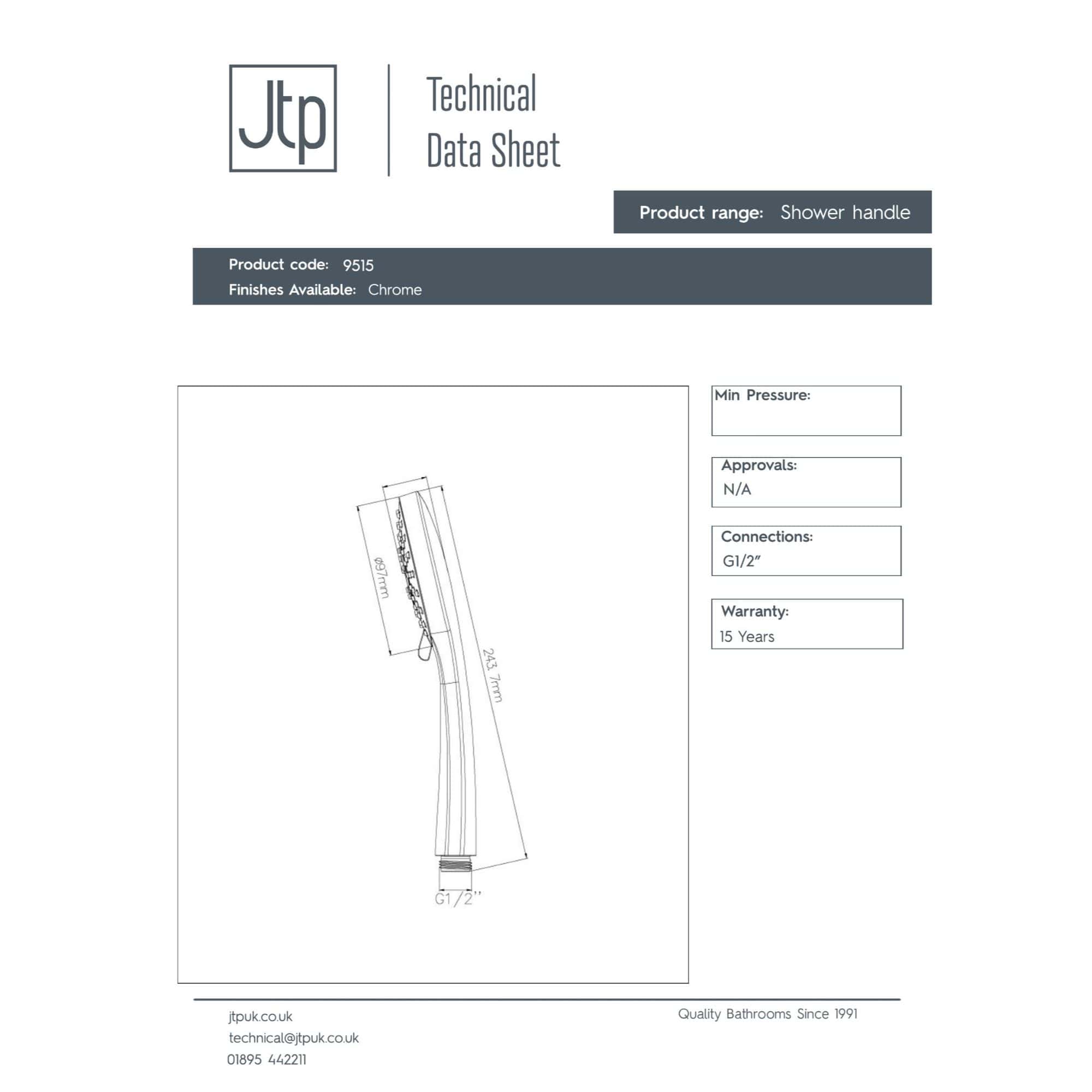 High-quality chrome shower handle from Bubly Bathrooms, featuring a sleek ergonomic design and durable construction for modern bathrooms.