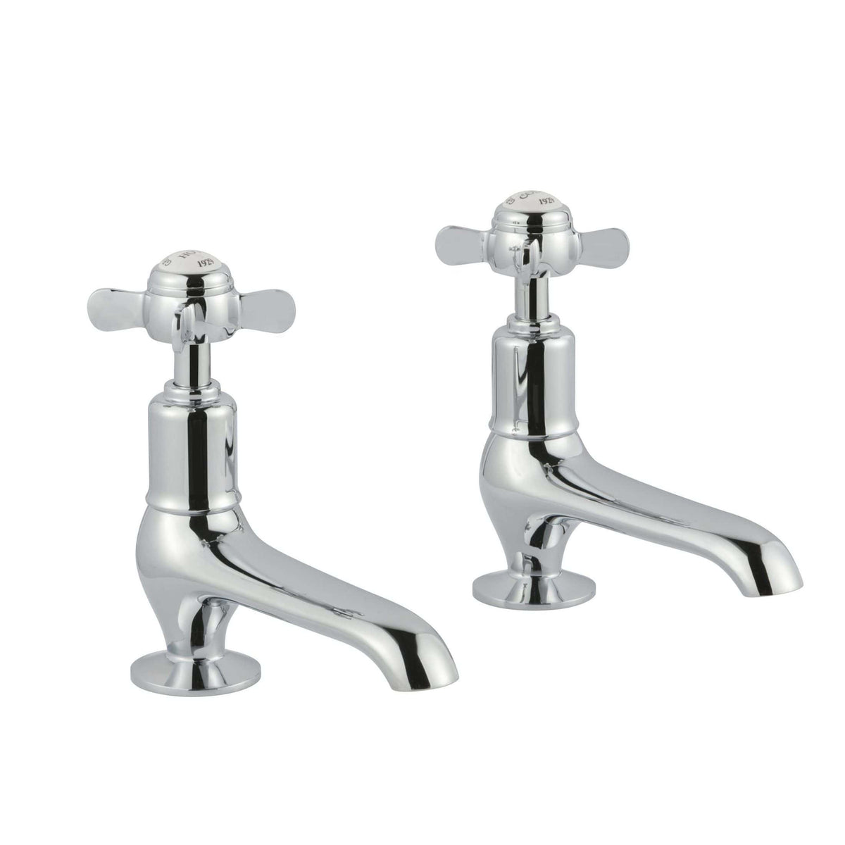 Chrome bathroom sink taps, traditional cross handle design, durable and stylish for classic bathroom decor. Ideal for modern or vintage bathroom updates.