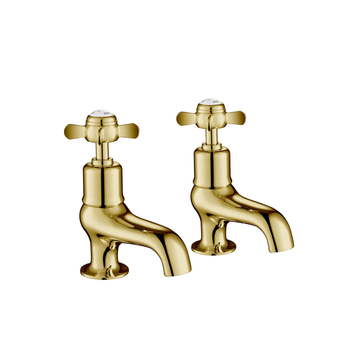 Polished gold vintage bathroom sink taps, classic design, ideal for luxury bathroom decor, high-quality brass material, traditional style, perfect for antique or modern bathroom interiors.