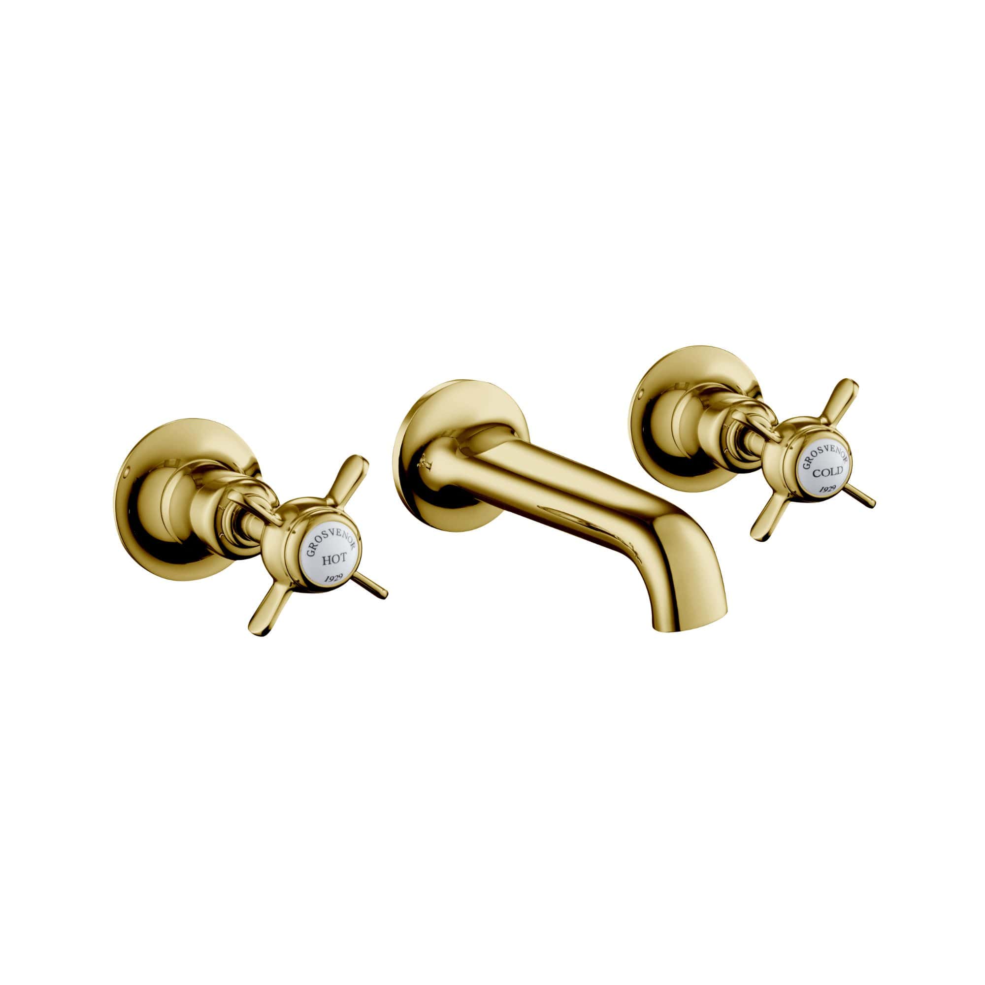Brass bathroom tap set with hot and cold handles, classic traditional design for vintage bathroom decor. Perfect for high-end bathroom renovation and stylish water control.