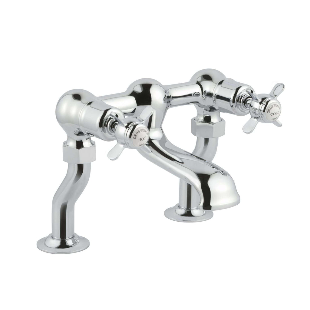 Chrome classic bathroom tap with dual handles and vintage design, ideal for traditional and modern bathroom styles, providing reliable hot and cold water control.