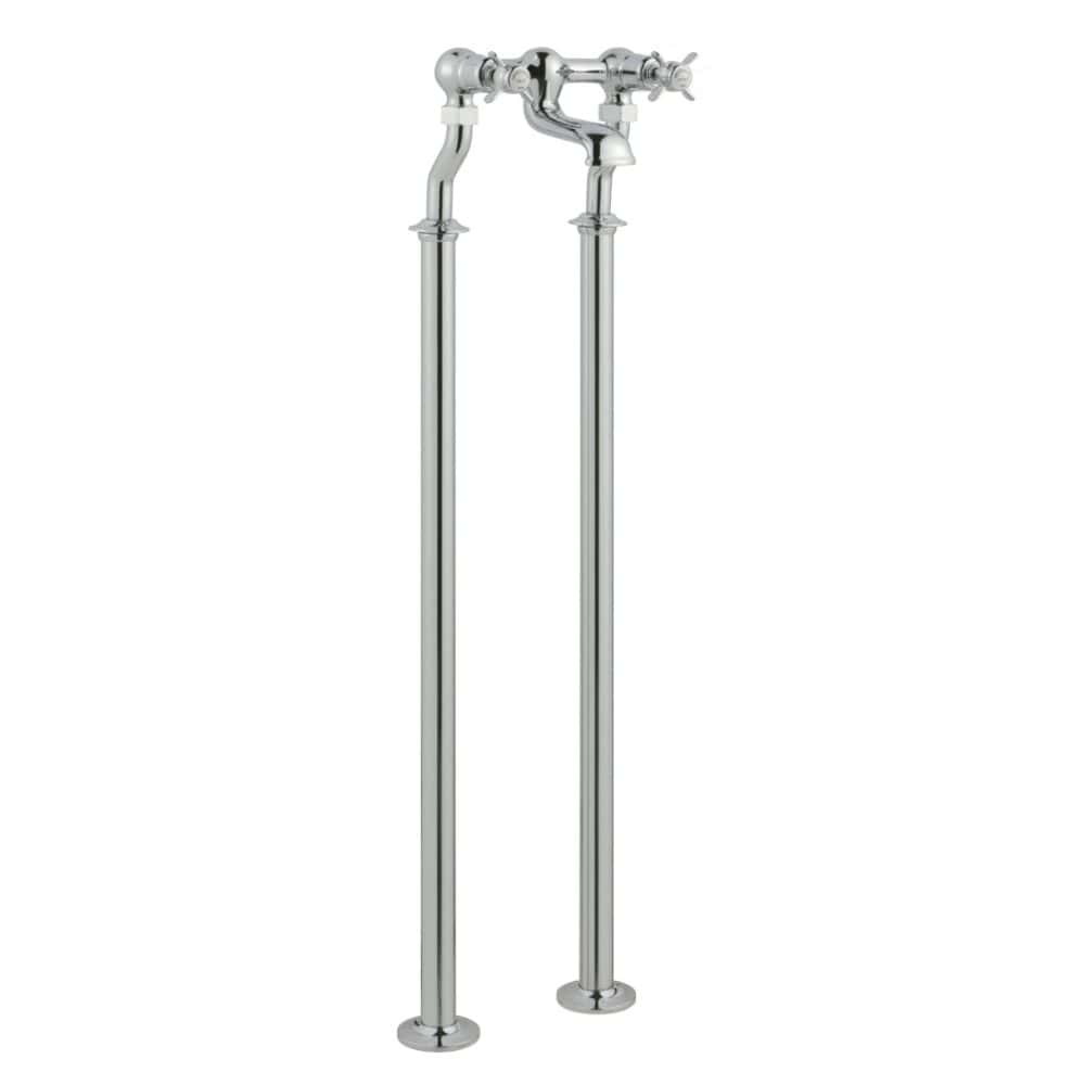 Polished chrome freestanding bathroom taps with vintage style design, ideal for classic and traditional bathroom decor. Durable and high-quality brass construction for long-lasting performance.