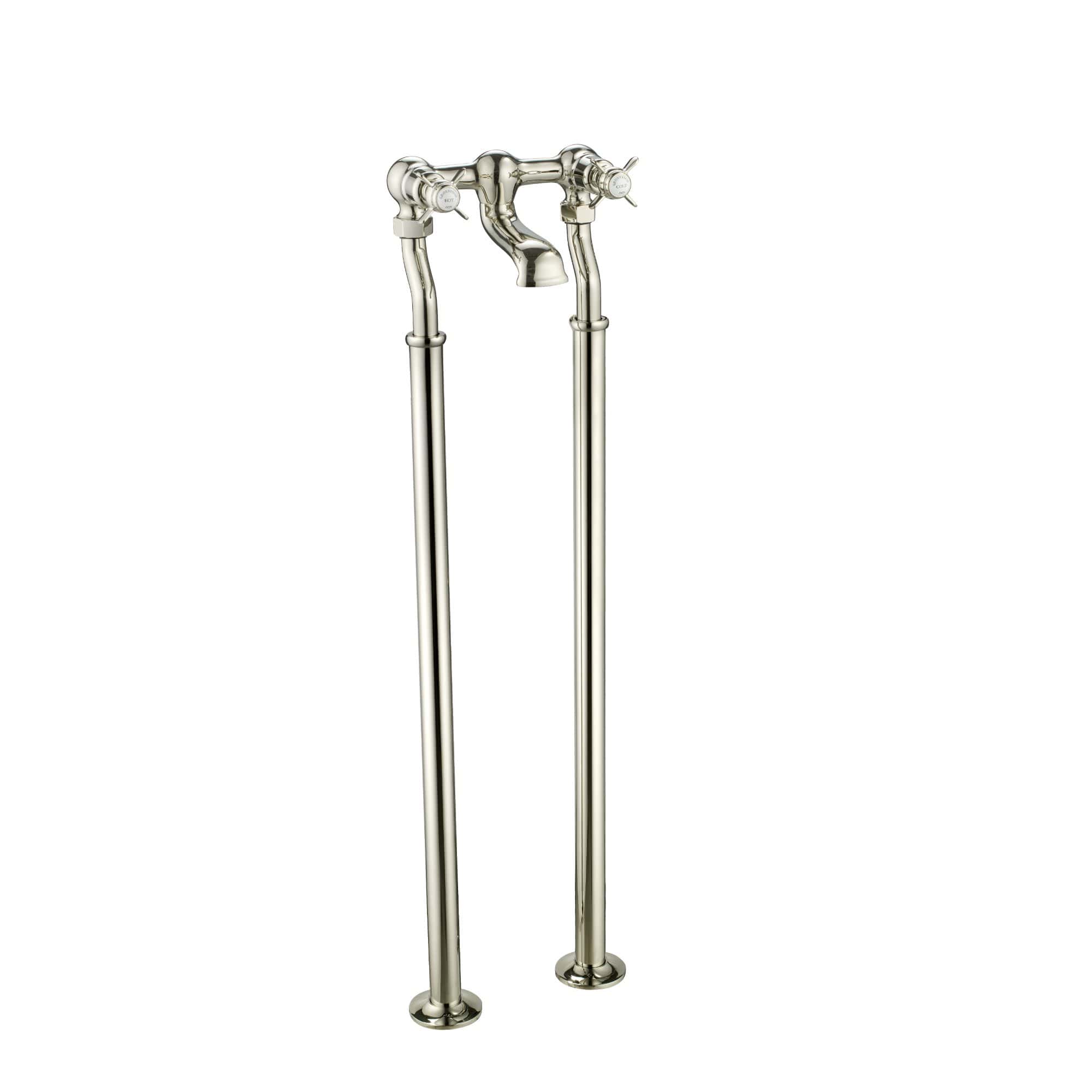 Polished chrome bathroom tap and pipe system for vintage or traditional bathroom sink or washbasin.