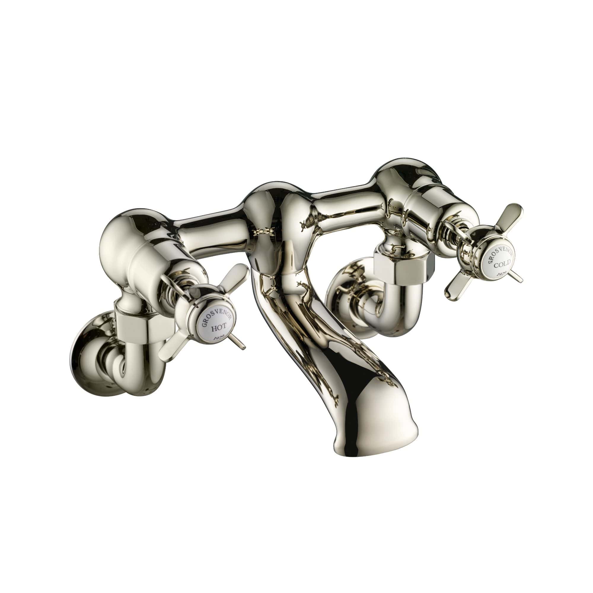 Polished chrome vintage bathroom tap with separate hot and cold water handles, ideal for classic-style bathroom installations.