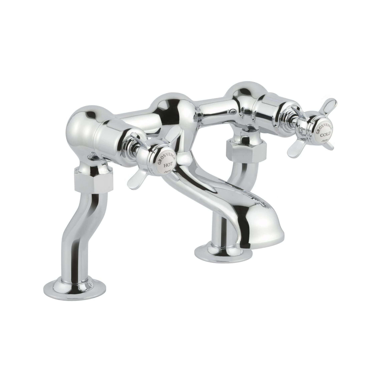 Chrome classic bathroom tap with dual handles and vintage design, ideal for traditional and modern bathroom styles, providing reliable hot and cold water control.