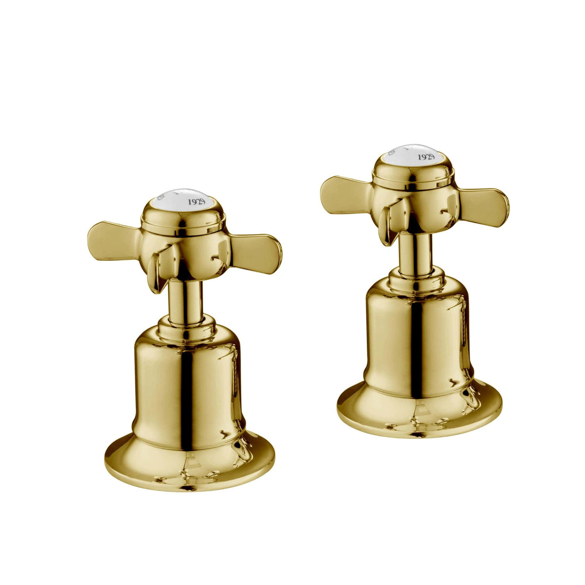Shiny gold bathroom sink taps with a vintage design, ideal for mixing traditional and modern bathroom styles, enhancing your bathroom’s aesthetic.